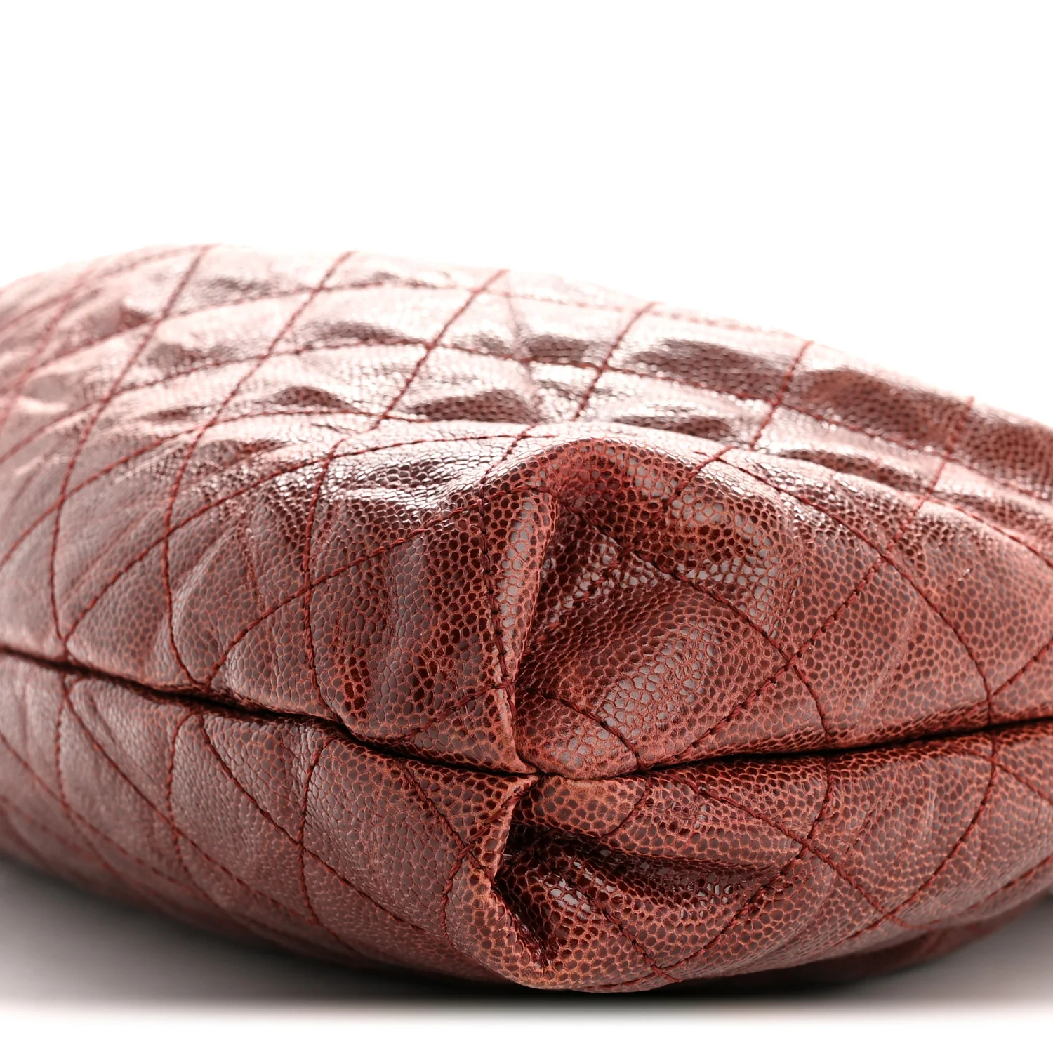 Crumpled Grained Calfskin Quilted Medium Elastic Tote Burgundy - Image 10