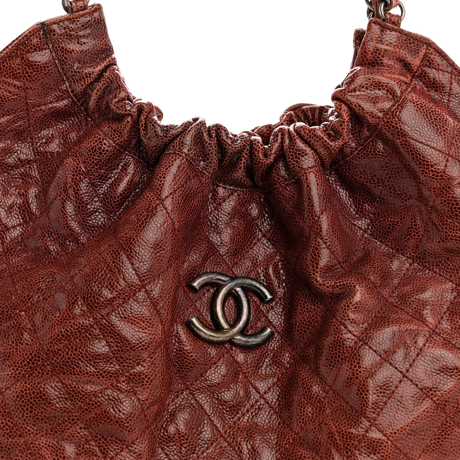 Crumpled Grained Calfskin Quilted Medium Elastic Tote Burgundy - Image 8
