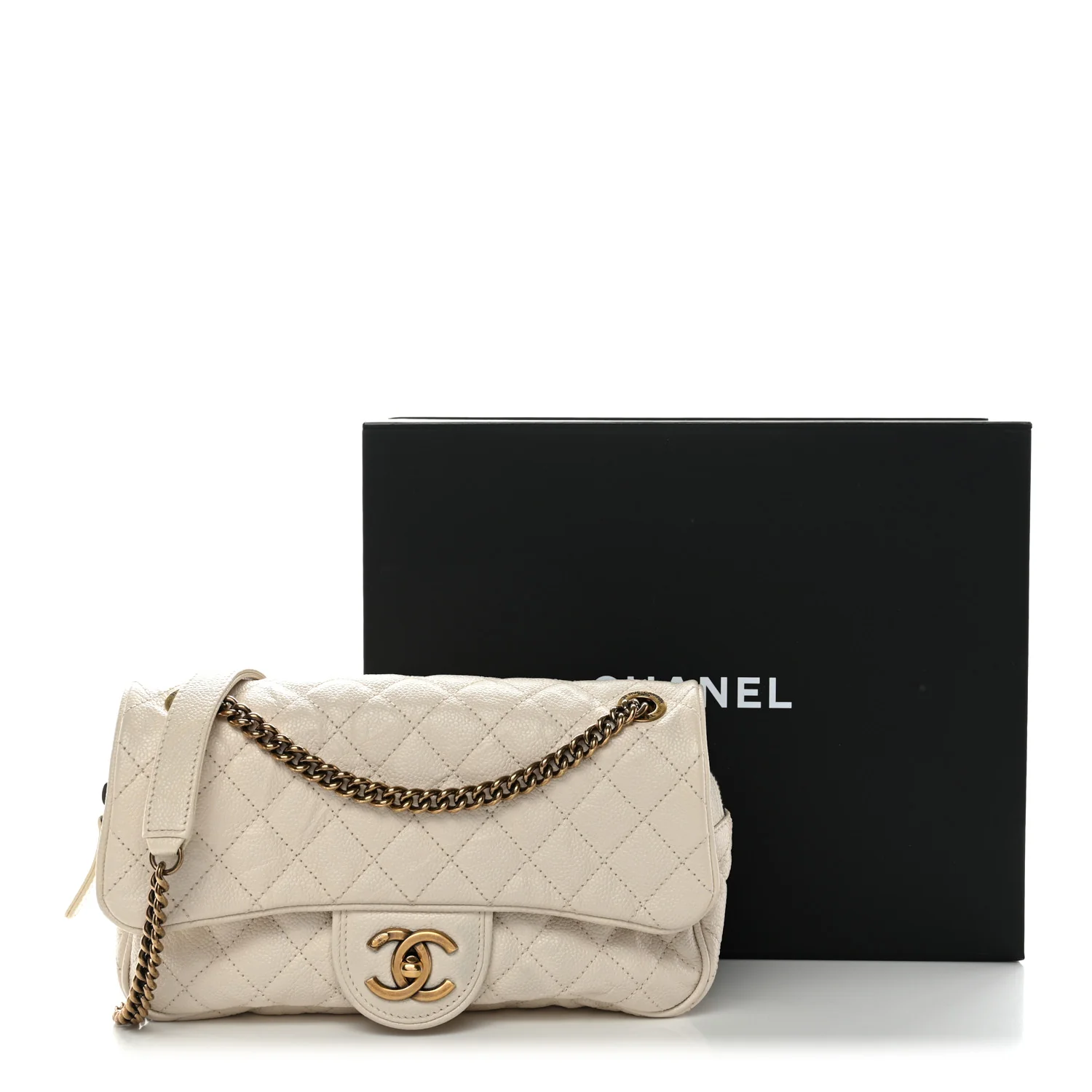 Crumpled Grained Calfskin Quilted Small Shiva Flap Beige - Image 11