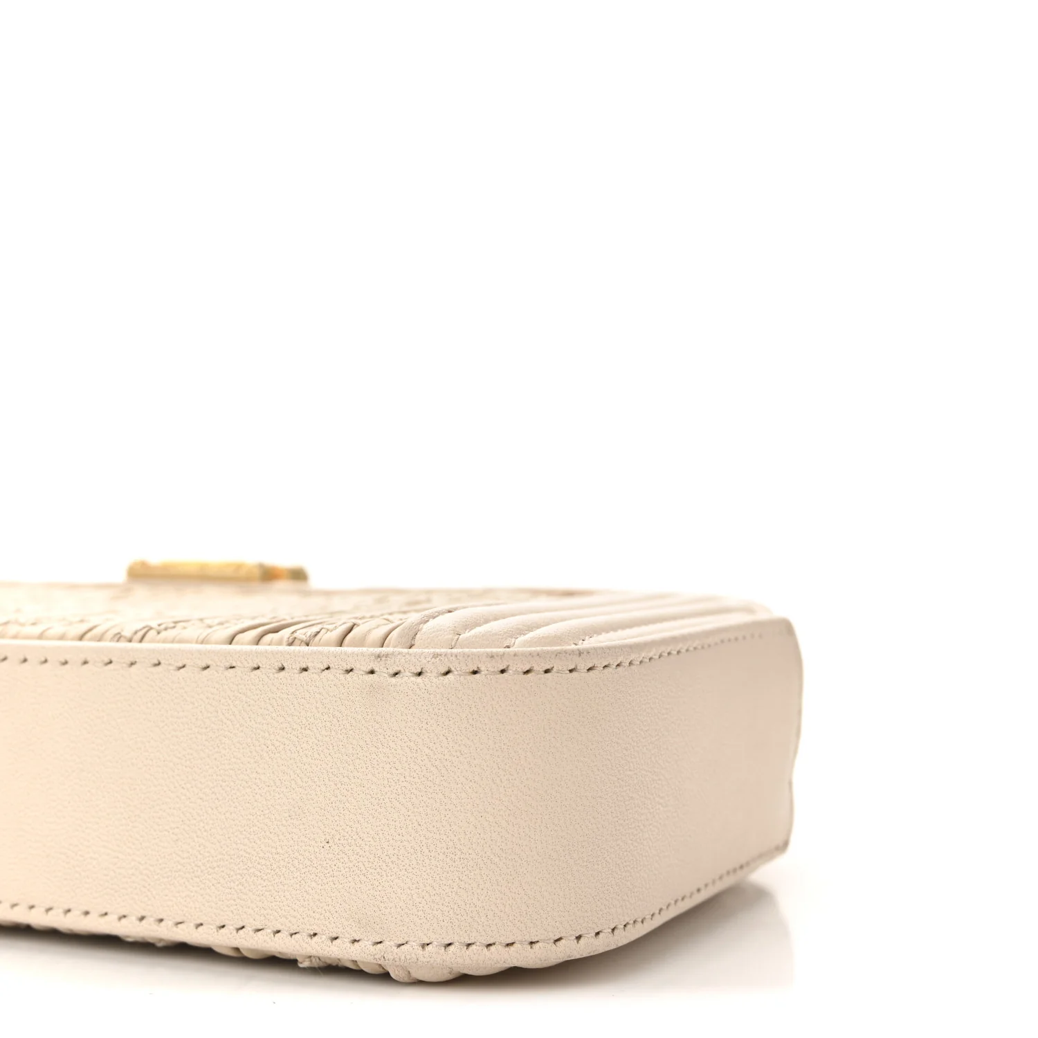 Crumpled Lambskin Chevron Quilted Pleated Small Boy Clutch With Chain Beige - Image 10