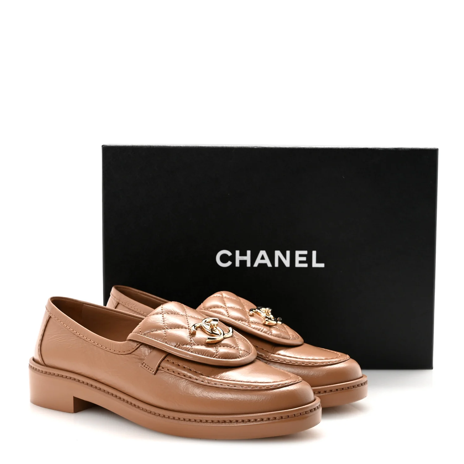 Crumpled Lambskin Quilted CC Turnlock Moccasins 37 Dark Beige - Image 10