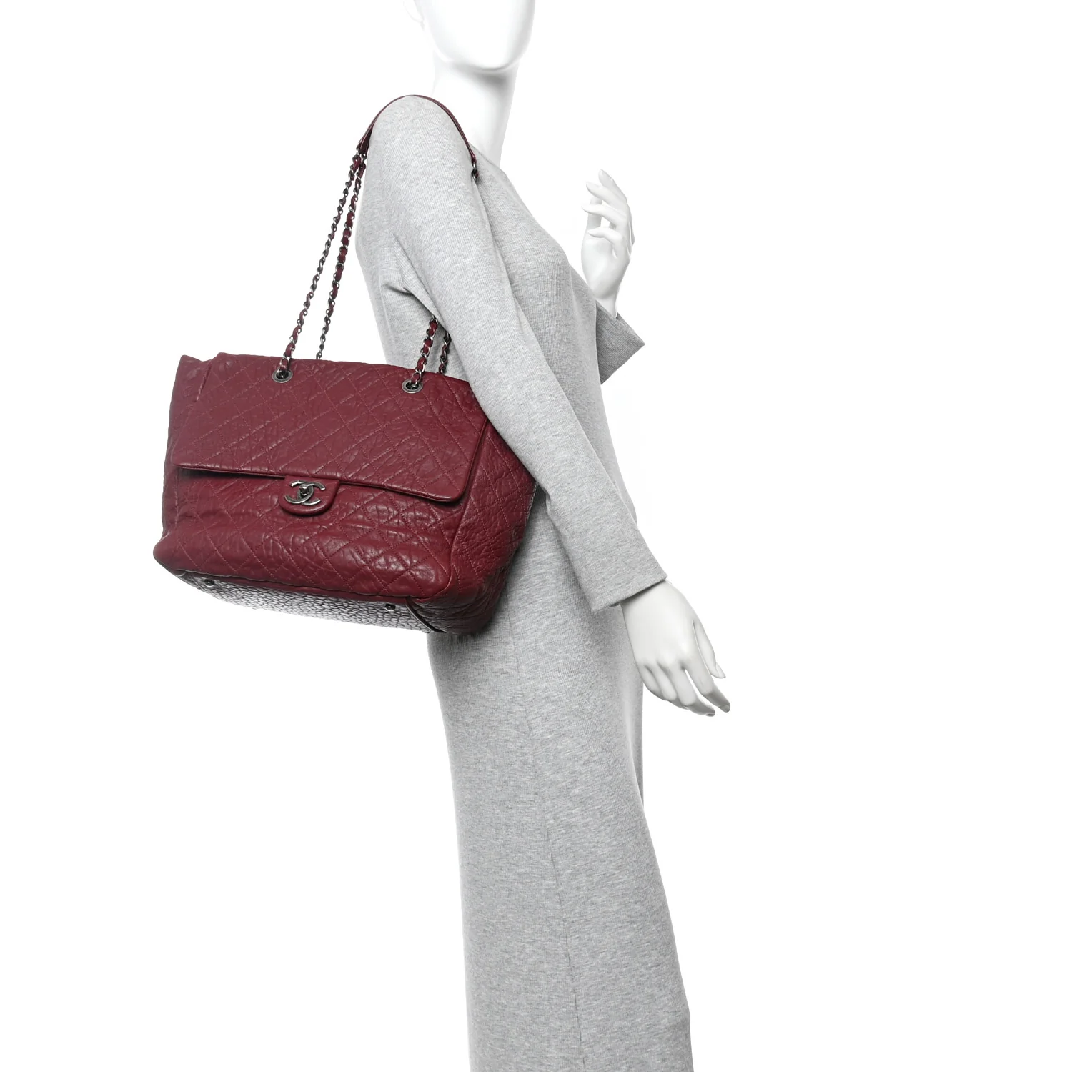 Crumpled Lambskin Quilted Large Tote Burgundy - Image 2