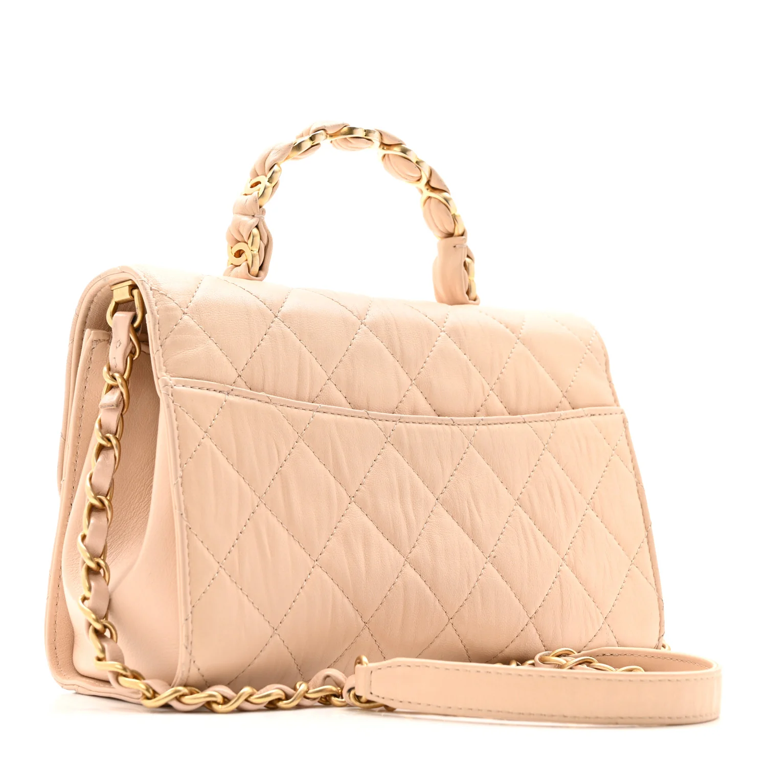 Crumpled Lambskin Quilted Small CC Links Top Handle Flap Beige - Image 3