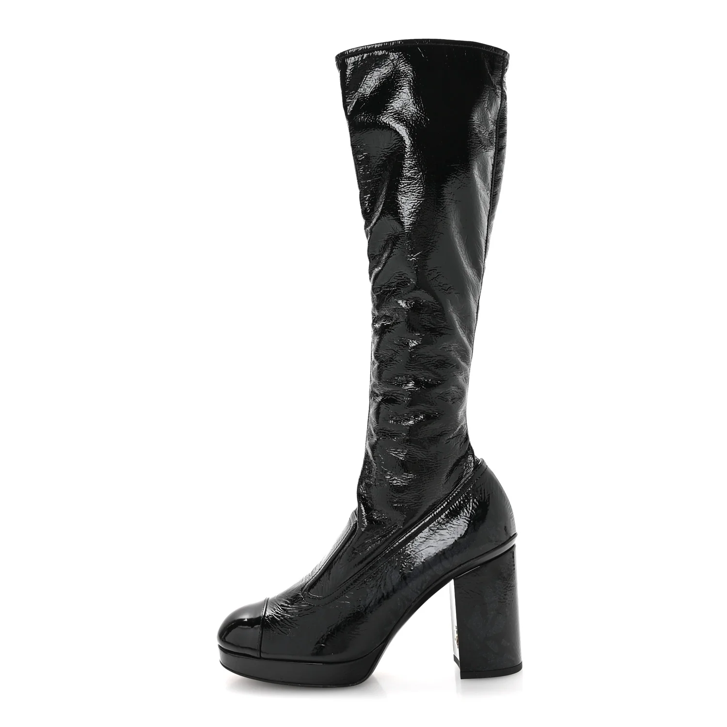 Crumpled Patent High Boots 38.5 Black