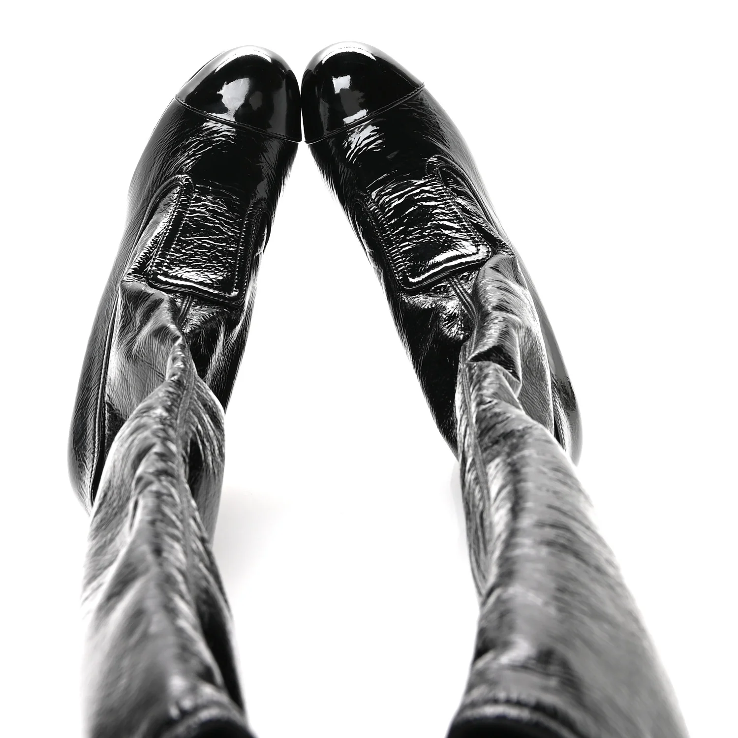 Crumpled Patent High Boots 38.5 Black - Image 2