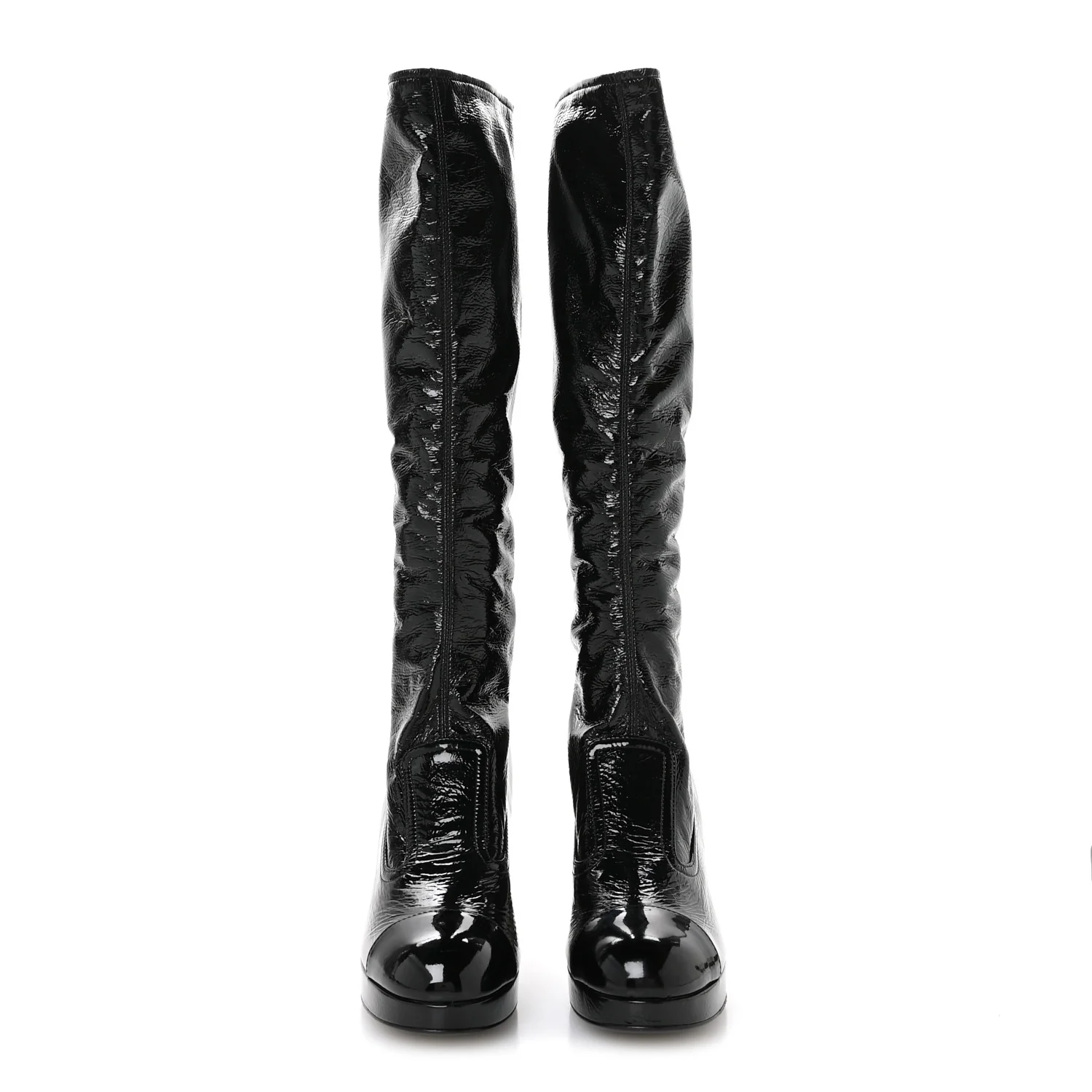 Crumpled Patent High Boots 38.5 Black - Image 3