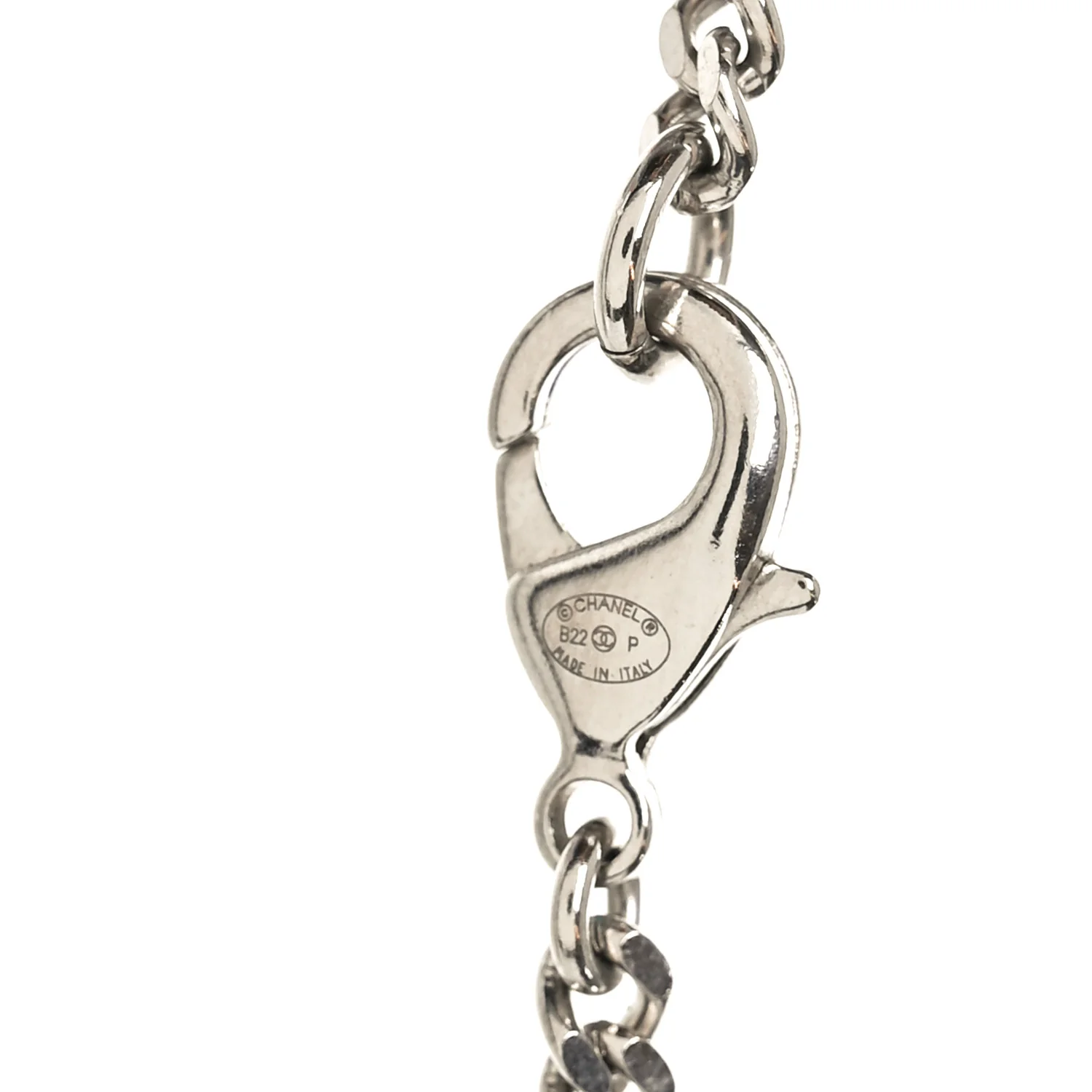 Crystal Baguette CC Mirror Pendant Necklace Silver - Image 4