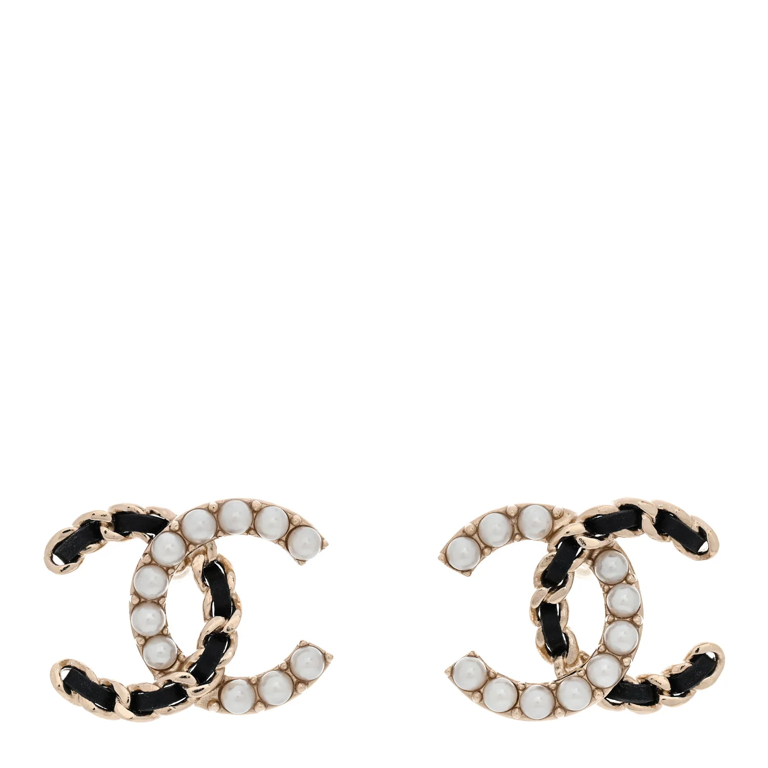 Crystal Baguette Lambskin Chain CC Vintage Allure Stud Earrings Black Gold