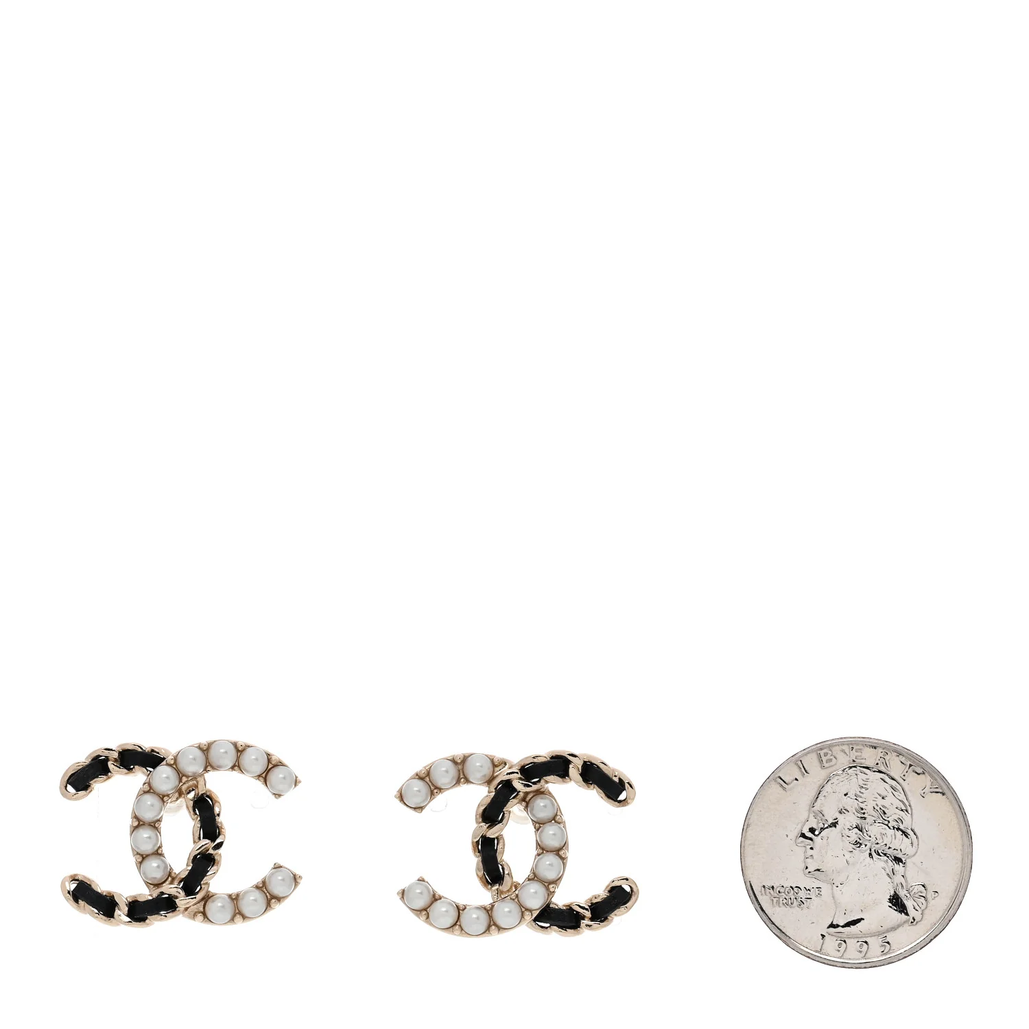 Crystal Baguette Lambskin Chain CC Vintage Allure Stud Earrings Black Gold - Image 2