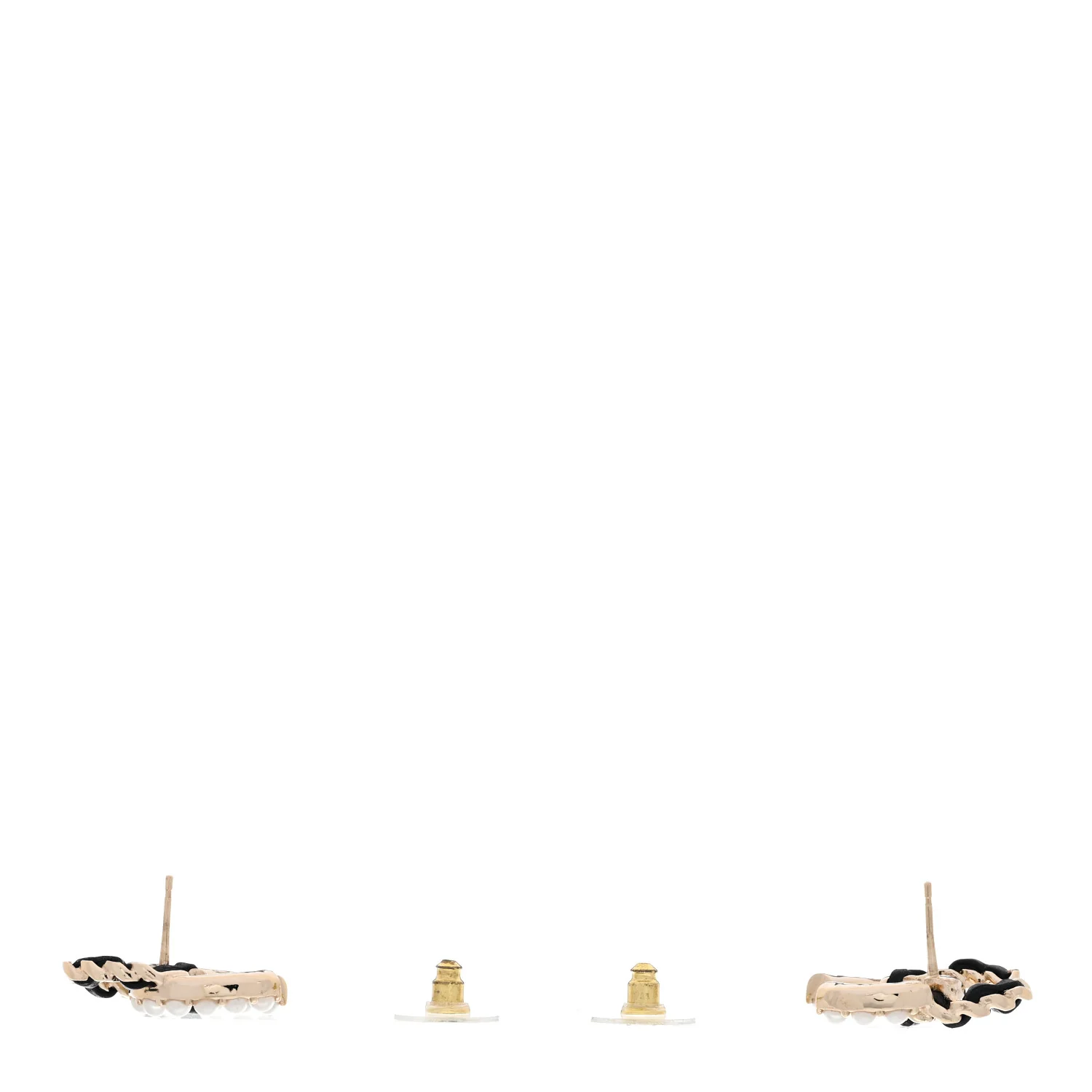 Crystal Baguette Lambskin Chain CC Vintage Allure Stud Earrings Black Gold - Image 3
