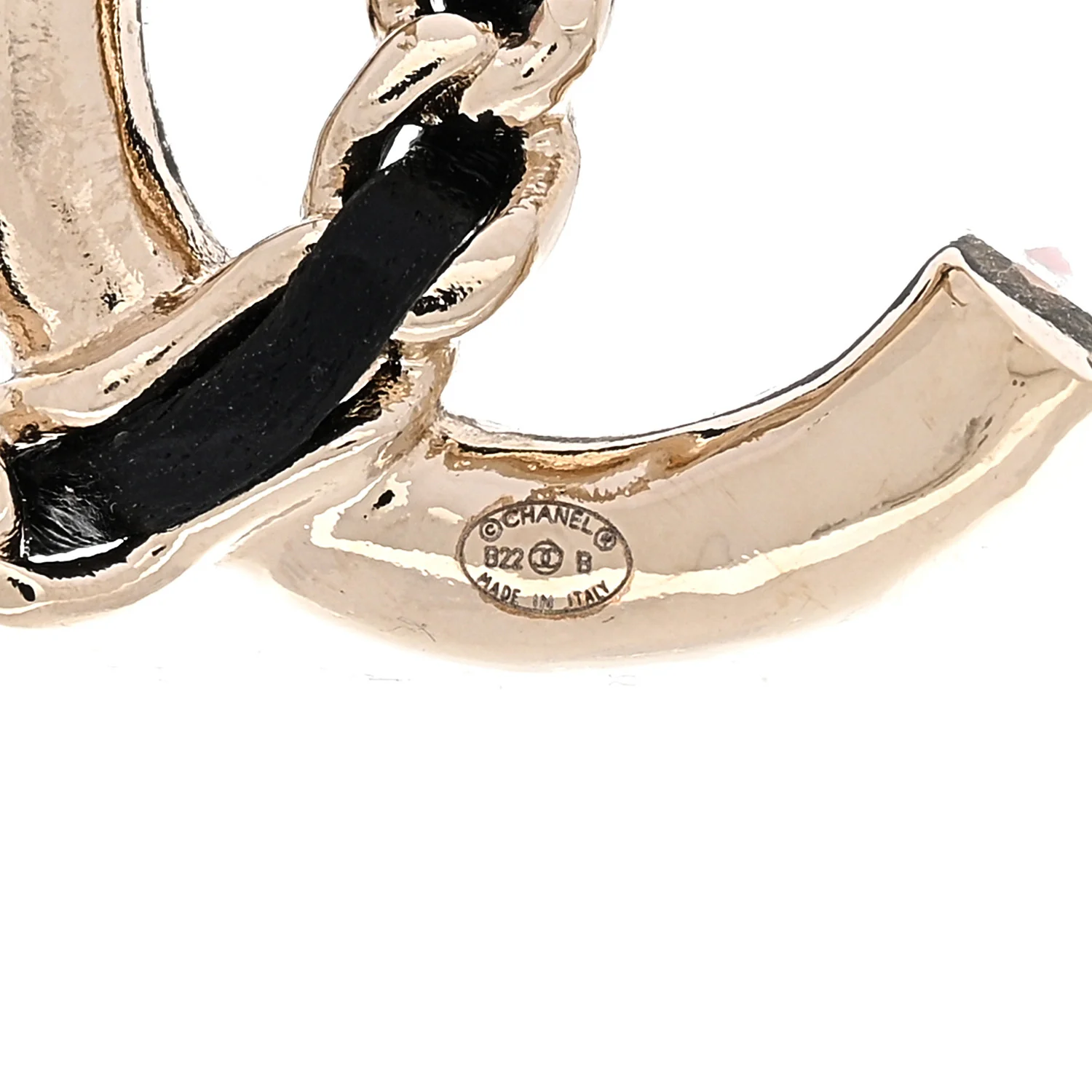 Crystal Baguette Lambskin Chain CC Vintage Allure Stud Earrings Black Gold - Image 4