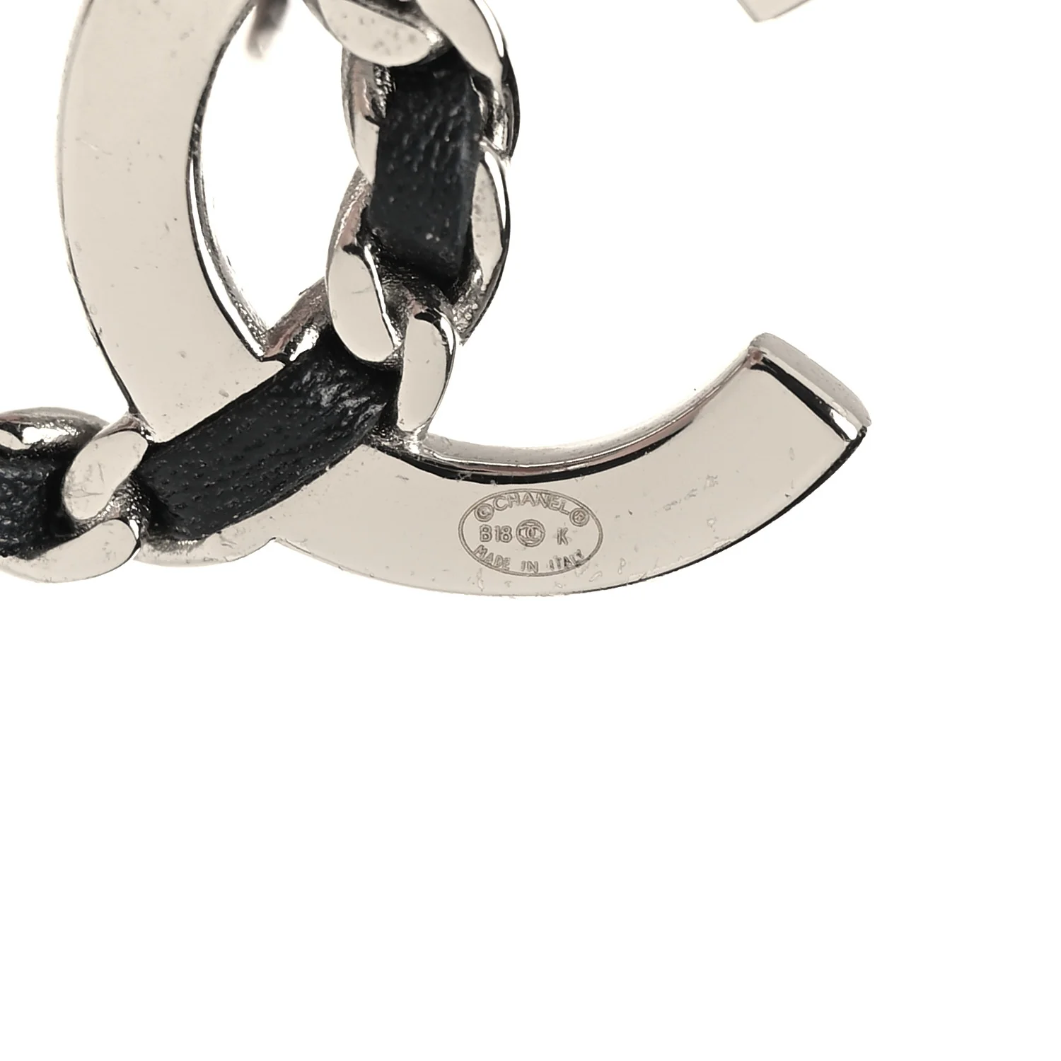Crystal Baguette Lambskin Chain CC Vintage Allure Stud Earrings Black Silver - Image 8