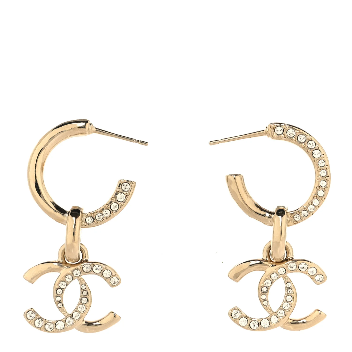Crystal Bead CC Hoop Drop Earrings Light Gold - Image 2