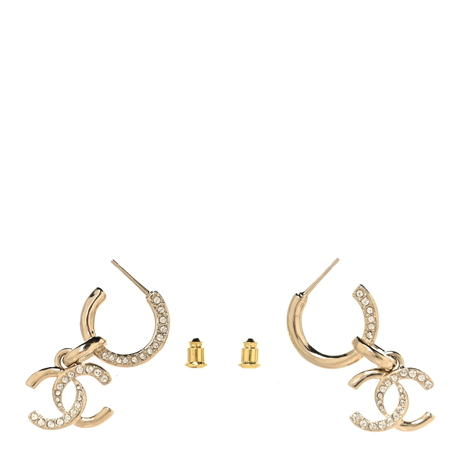 Crystal Bead CC Hoop Drop Earrings Light Gold - Image 4