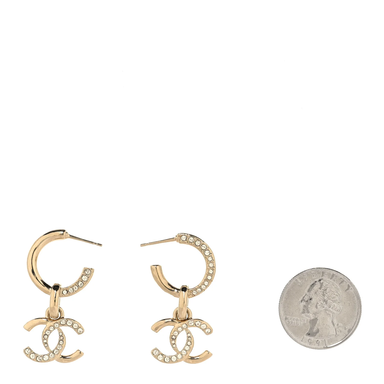 Crystal Bead CC Hoop Drop Earrings Light Gold - Image 5