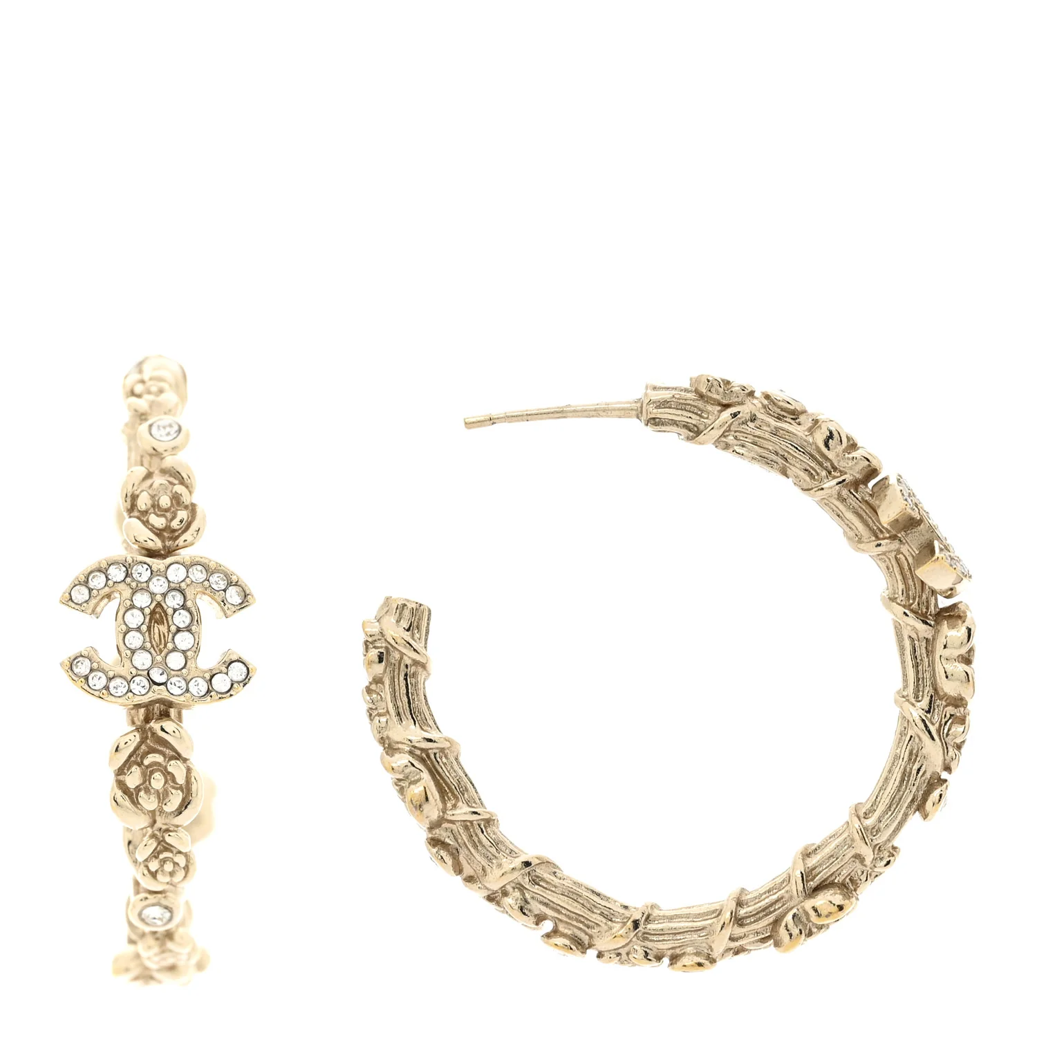 Crystal Camellia CC Hoop Earrings Gold