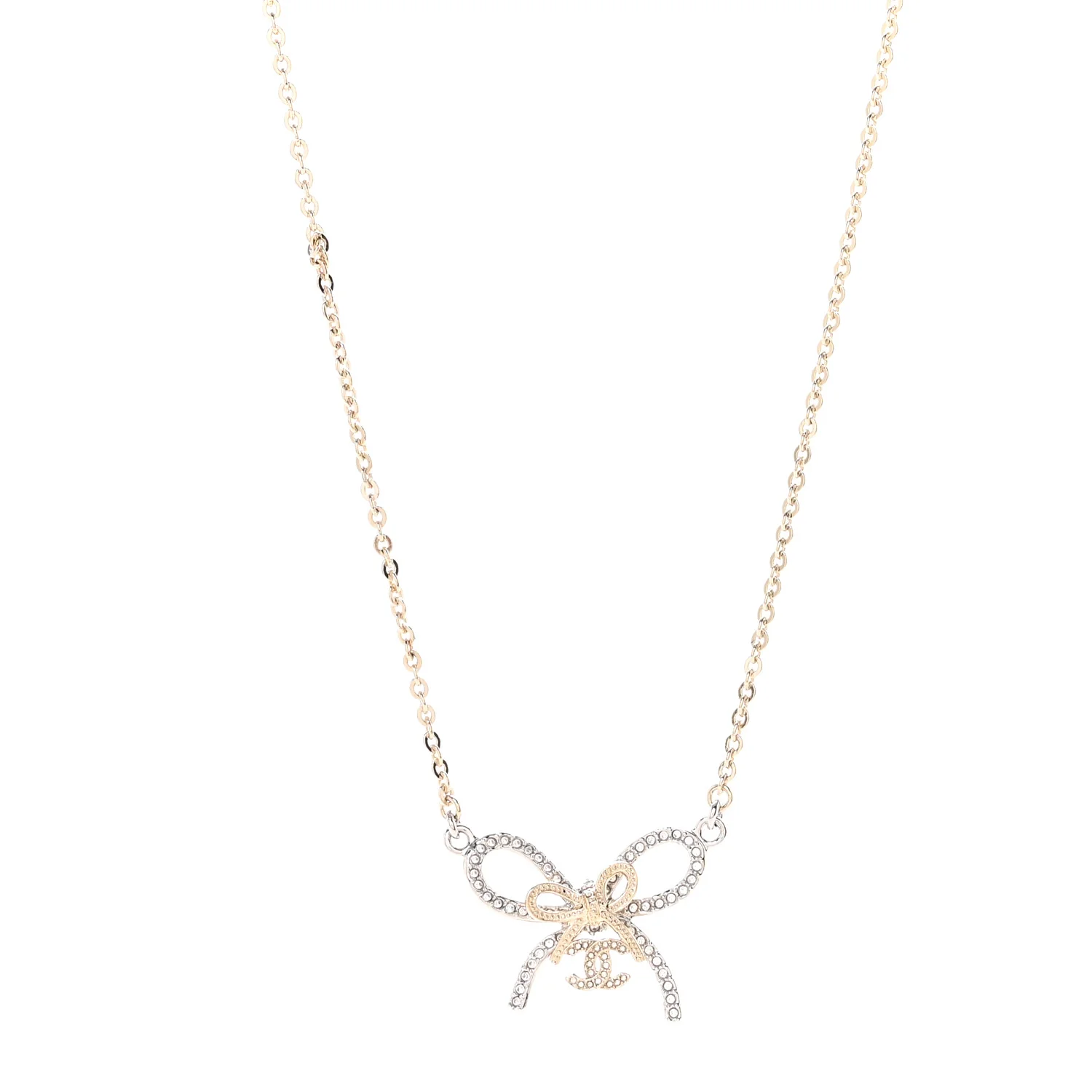 Crystal CC Bow Pendant Necklace Gold Silver