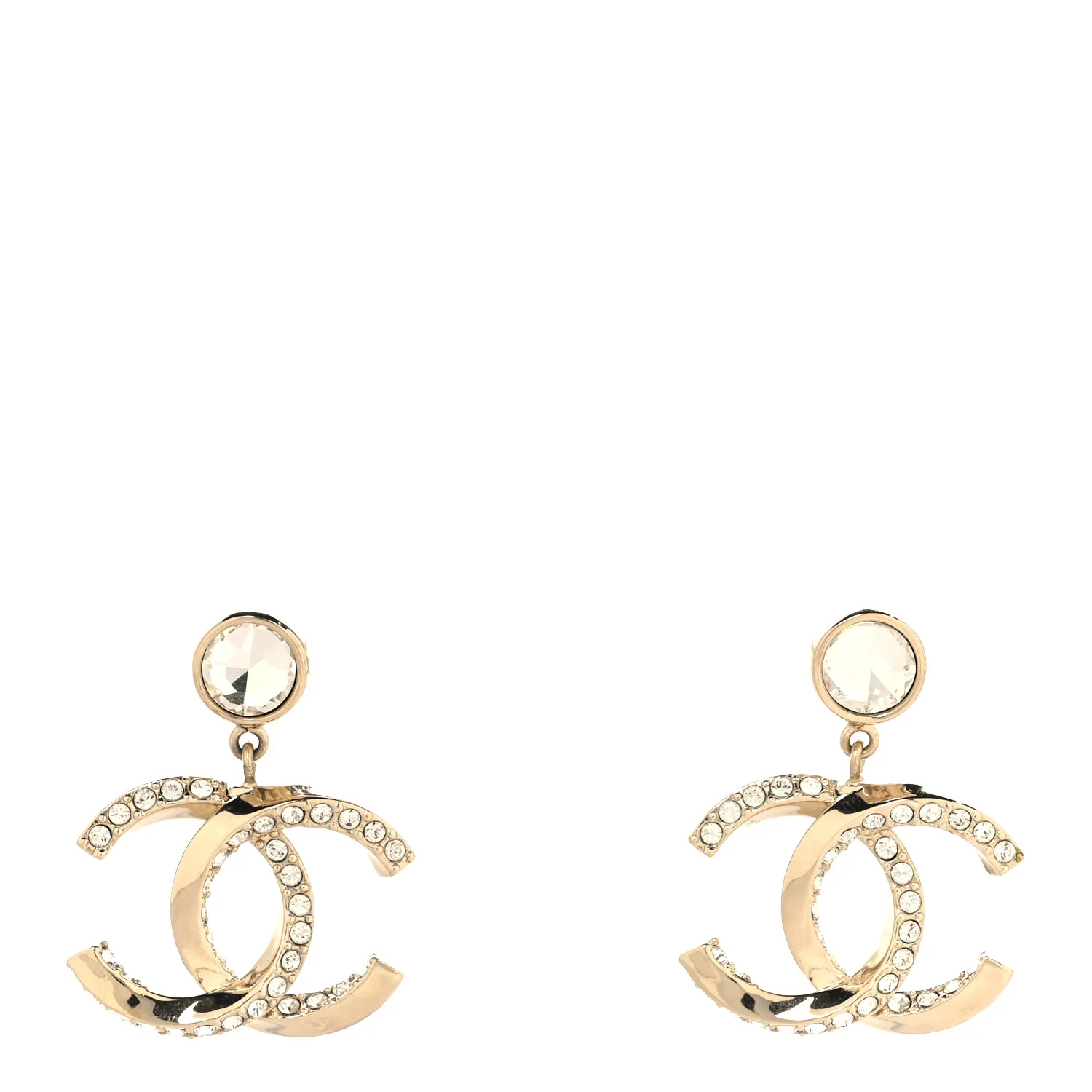 Crystal CC Circle Drop Earrings Gold