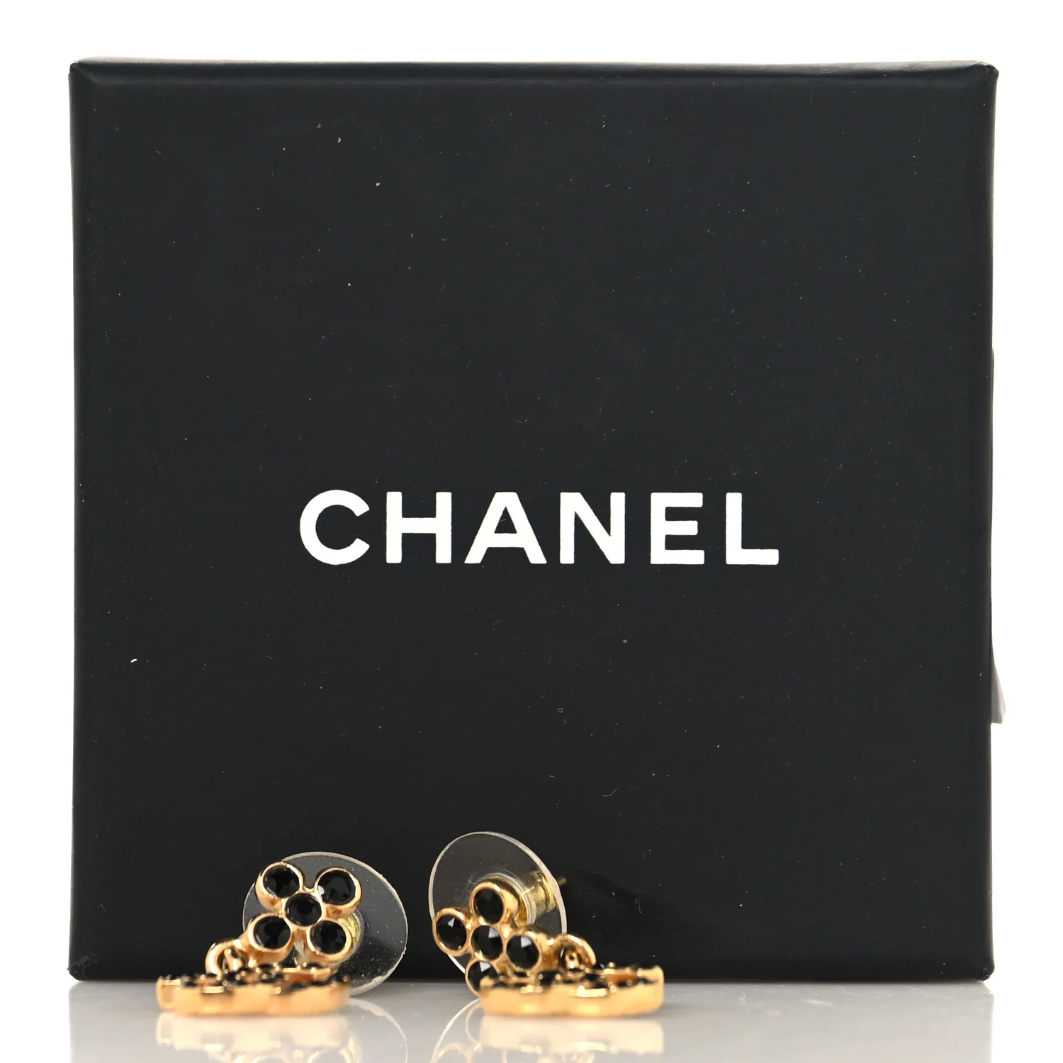 Crystal CC Drop Earrings Gold Black - Image 5