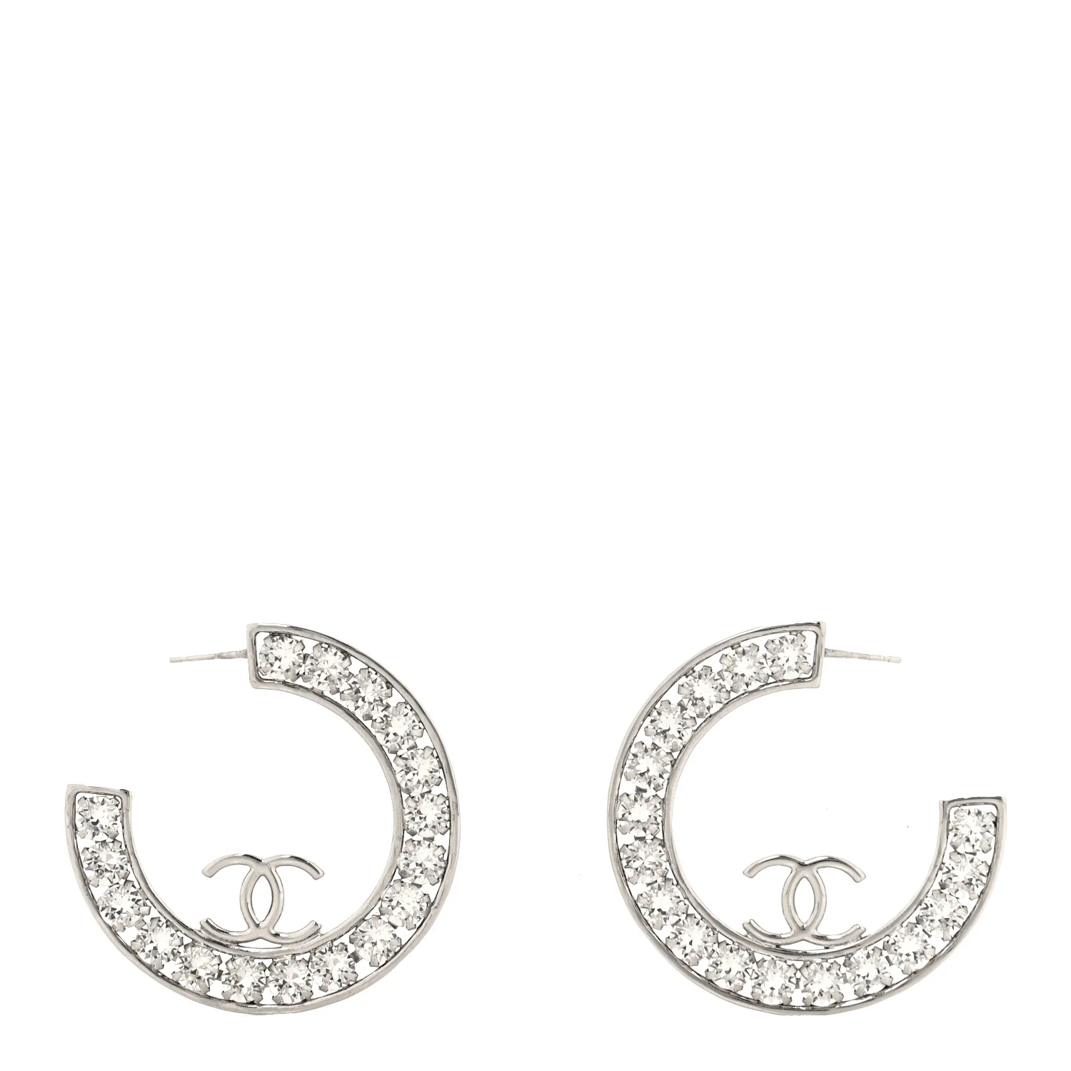 Crystal CC Hoop Earrings Silver