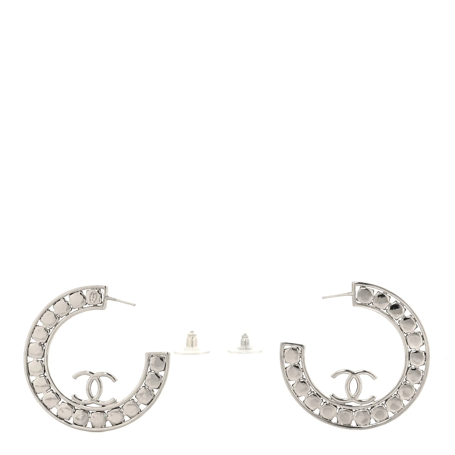 Crystal CC Hoop Earrings Silver - Image 4