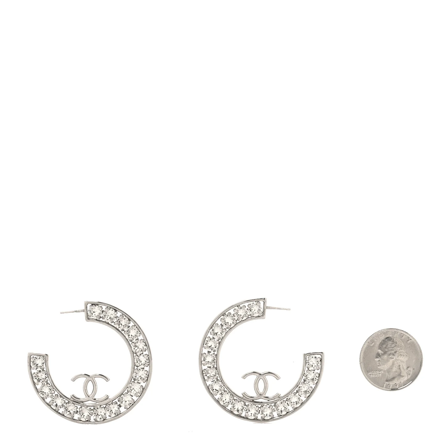 Crystal CC Hoop Earrings Silver - Image 5