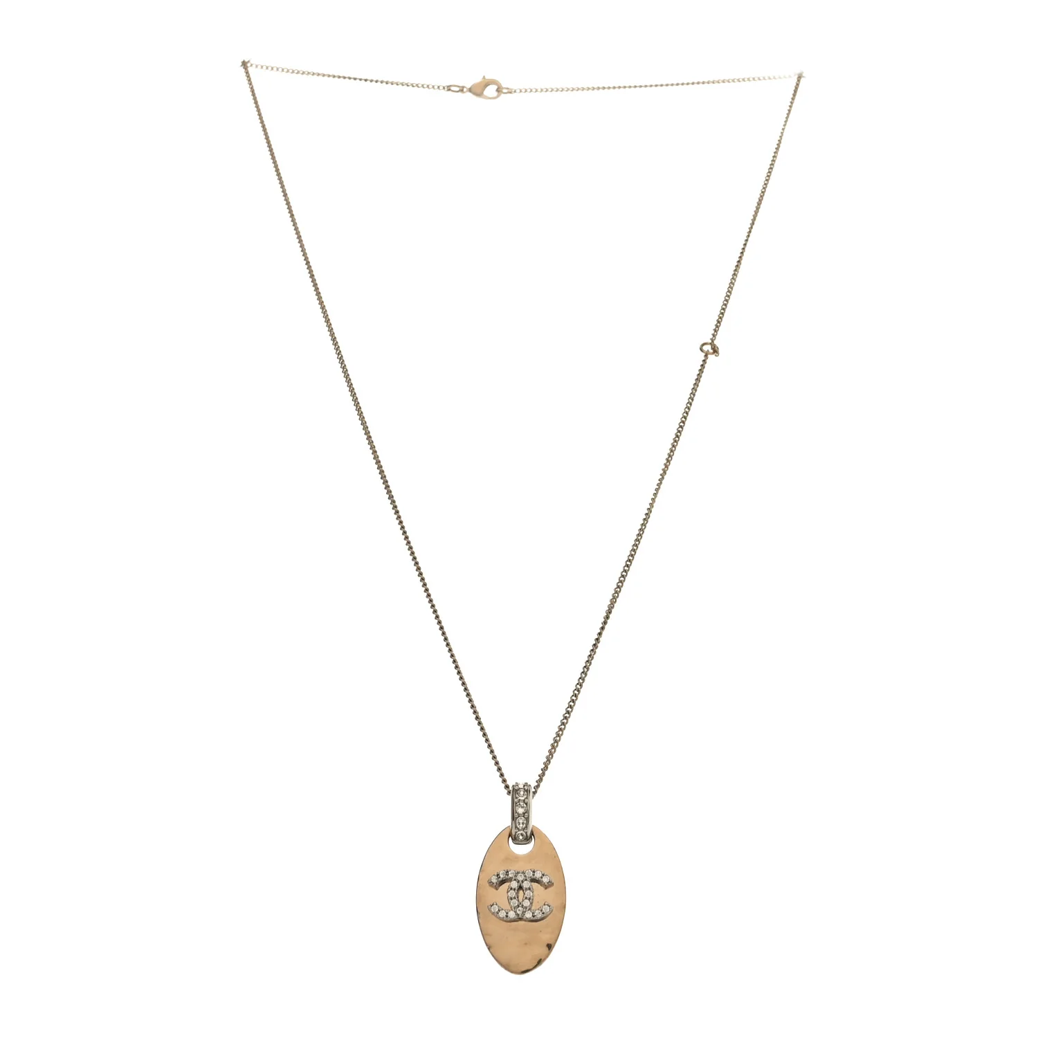 Crystal CC Oval Tag Pendant Necklace Gold - Image 3