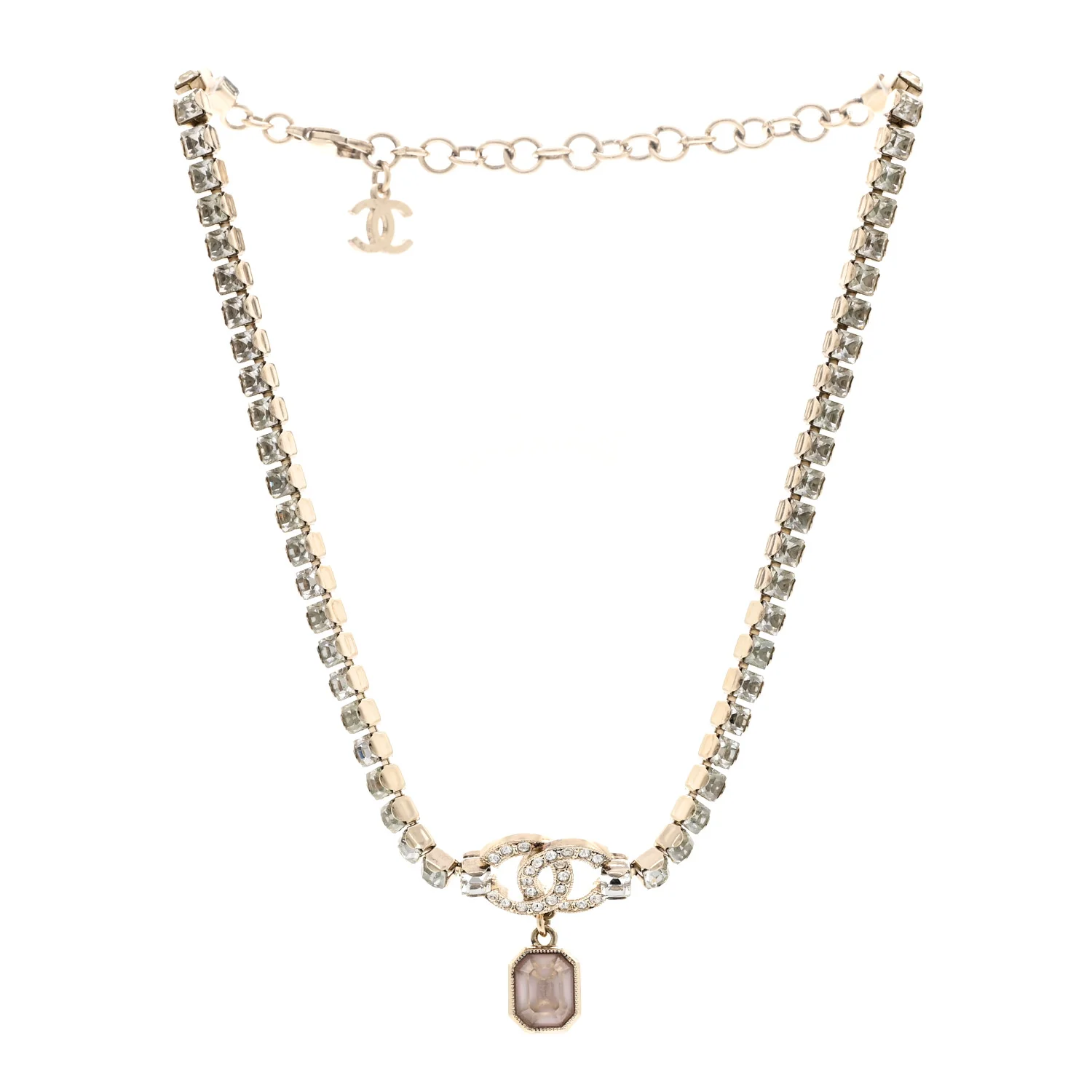 Crystal CC Pendant Choker Gold Pink - Image 3