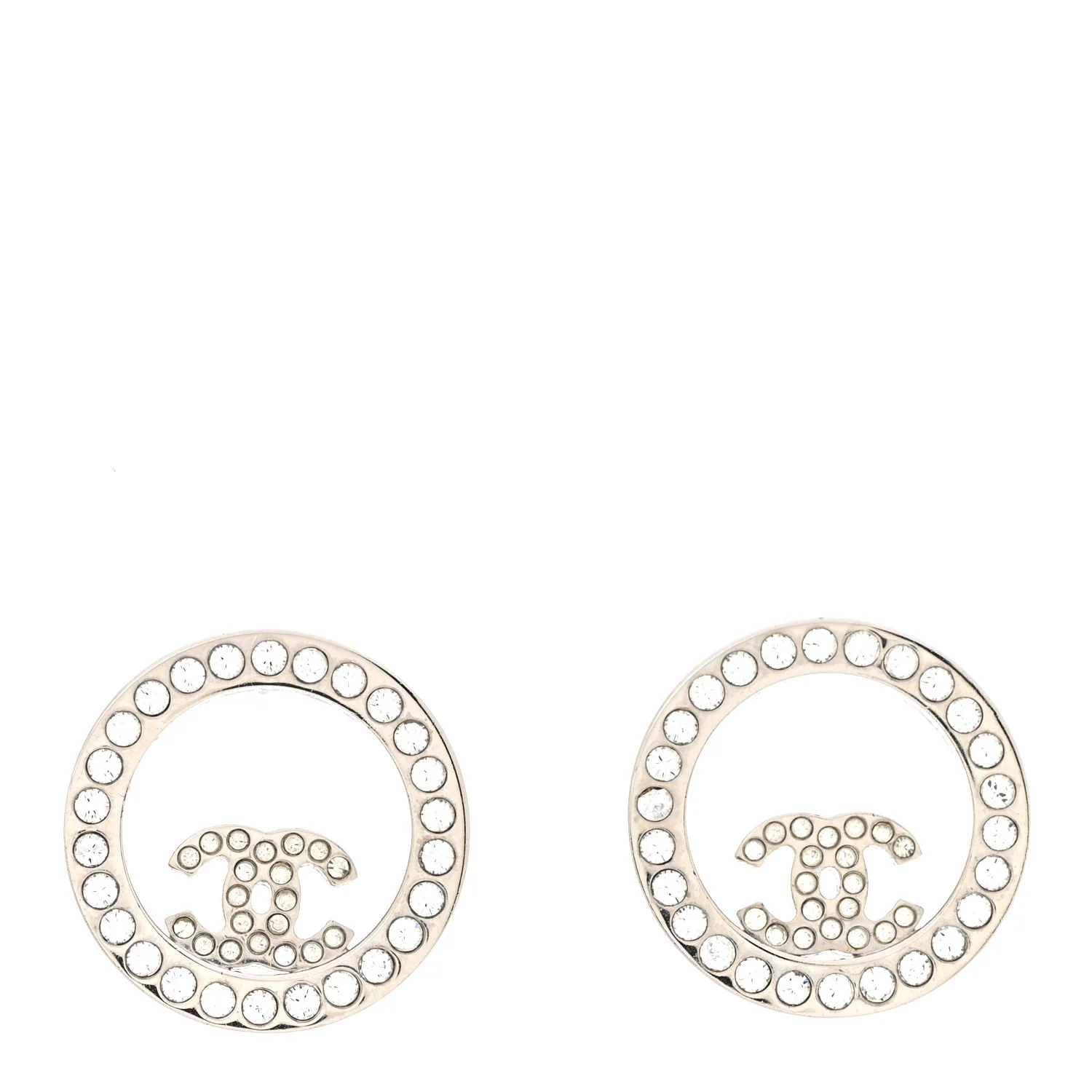 Crystal CC Round Earrings Silver