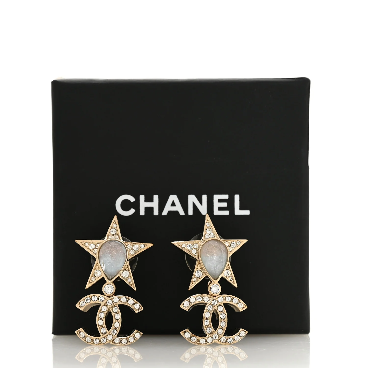 Crystal CC Star Drop Earrings Gold Blue Pink - Image 5