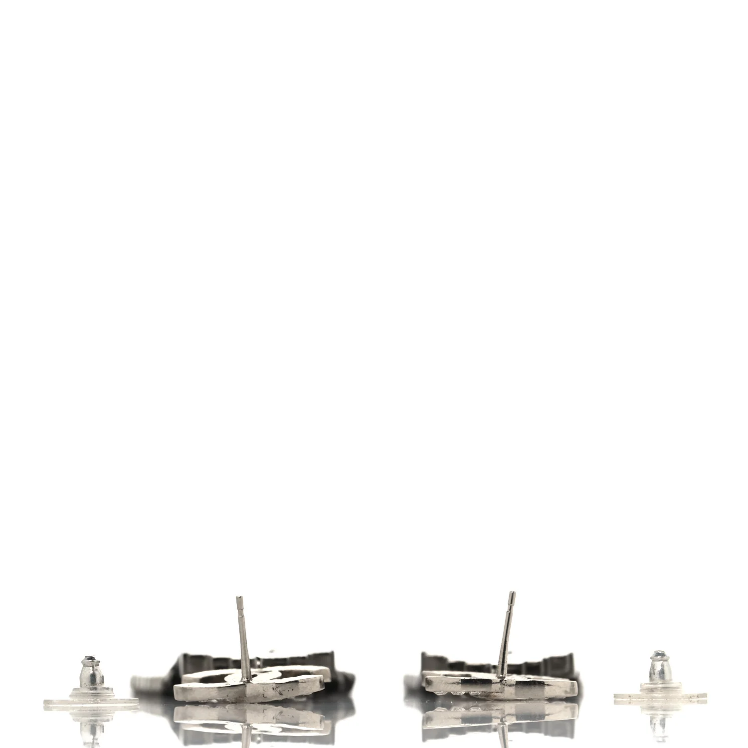 Crystal CC Strass Cha-Nel Logo Drop Earrings Silver Black - Image 4