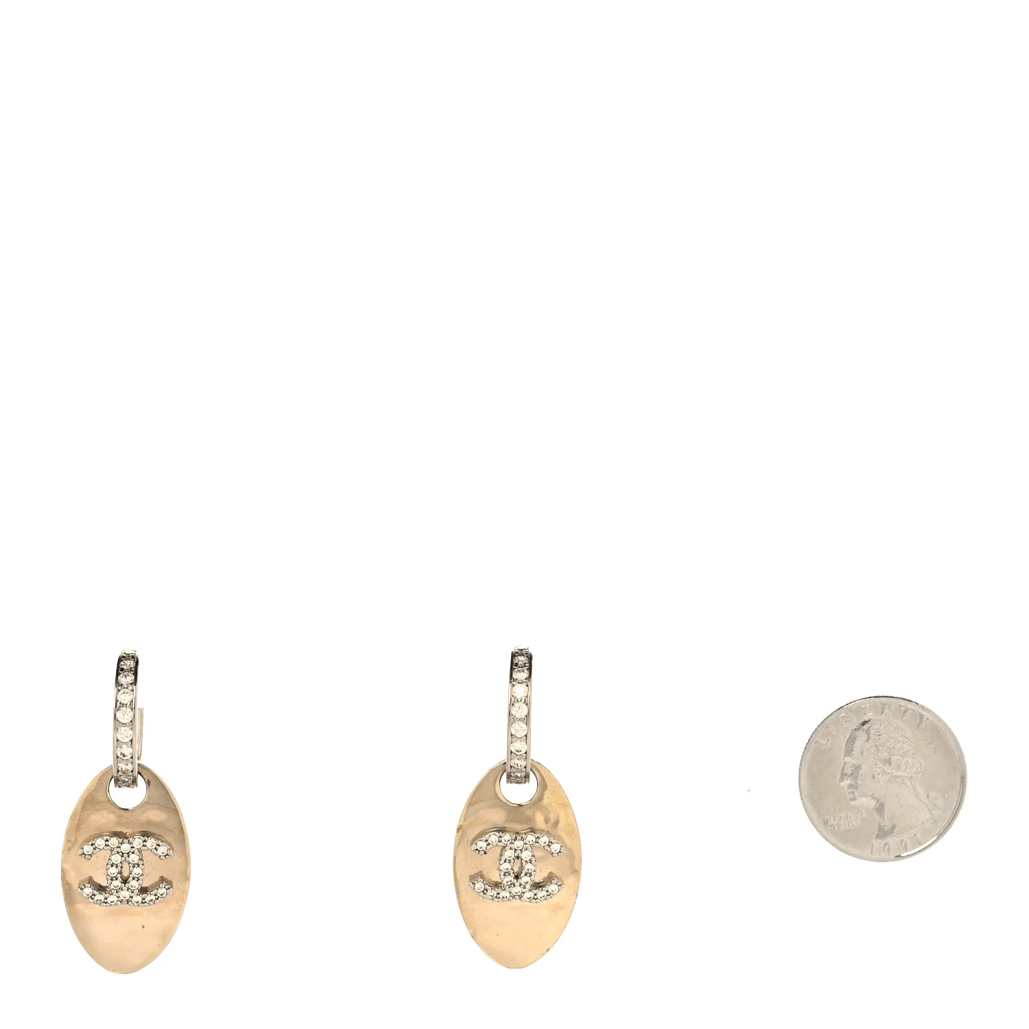 Crystal CC Tag Drop Earrings Gold - Image 2