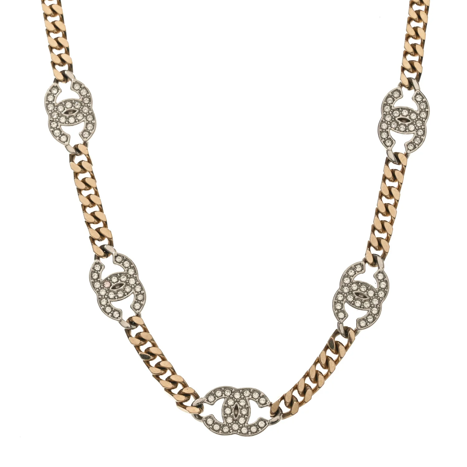 Crystal Chain CC Link Choker Gold Silver