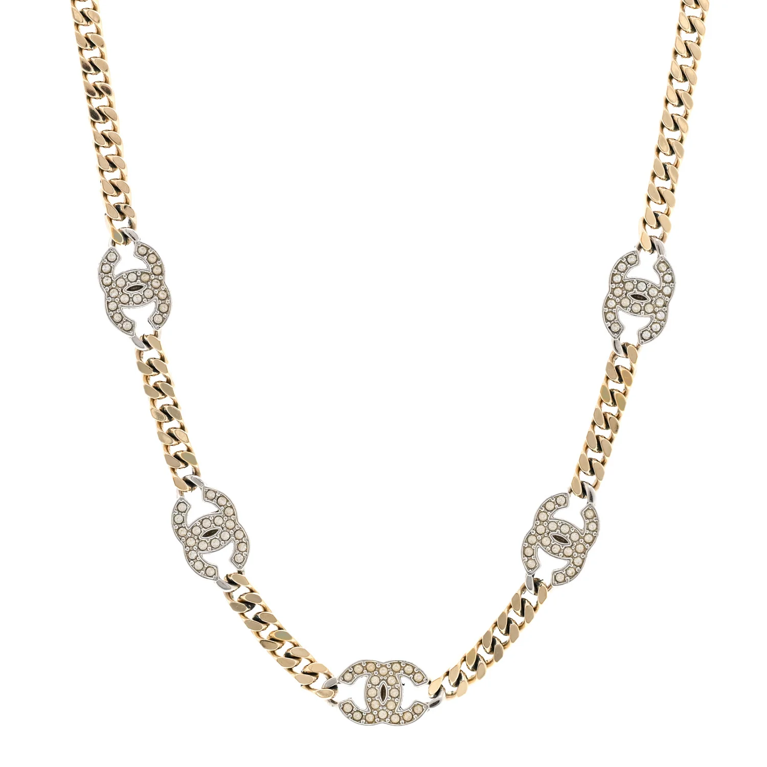 Crystal Chain CC Link Choker Gold Silver