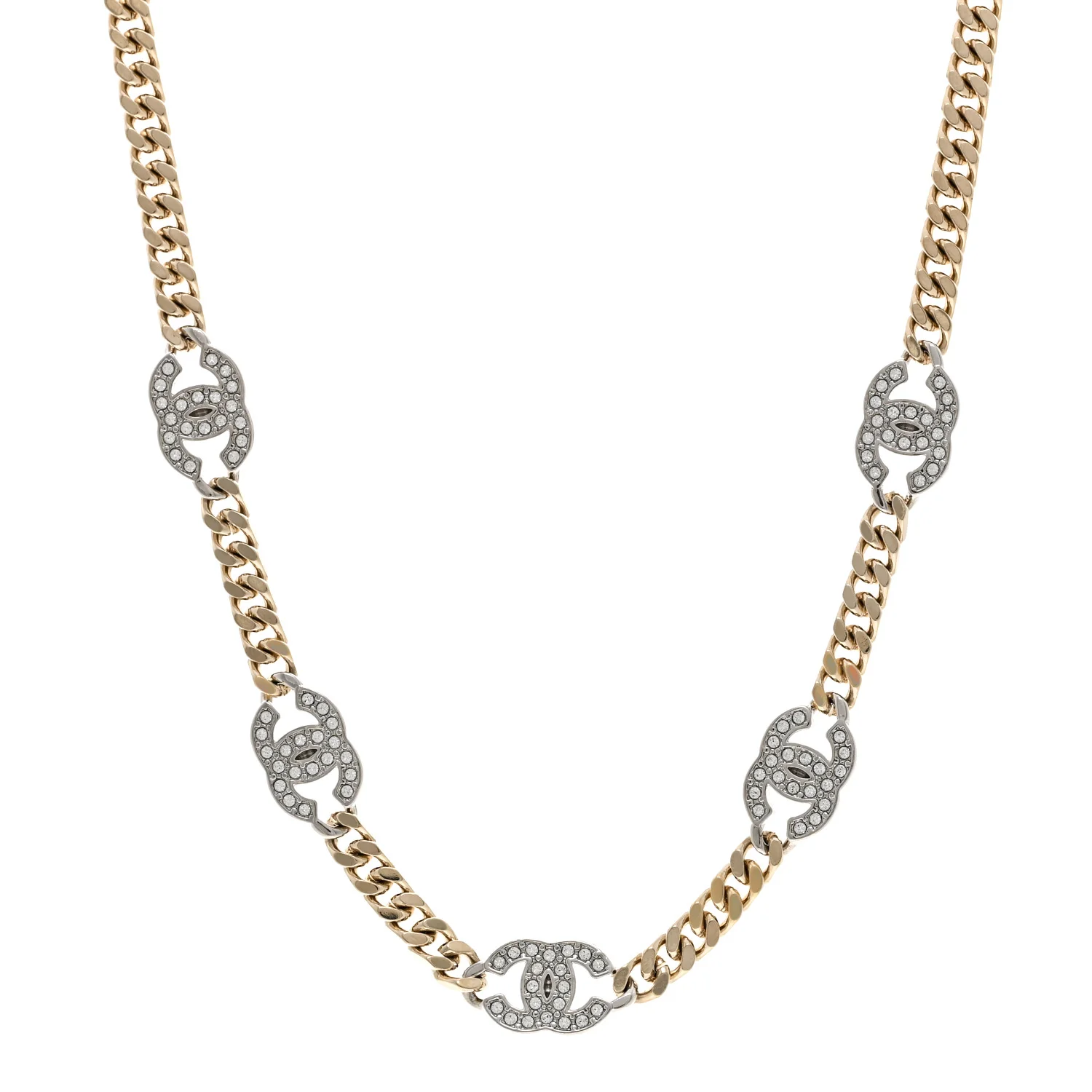 Crystal Chain CC Link Choker Gold Silver