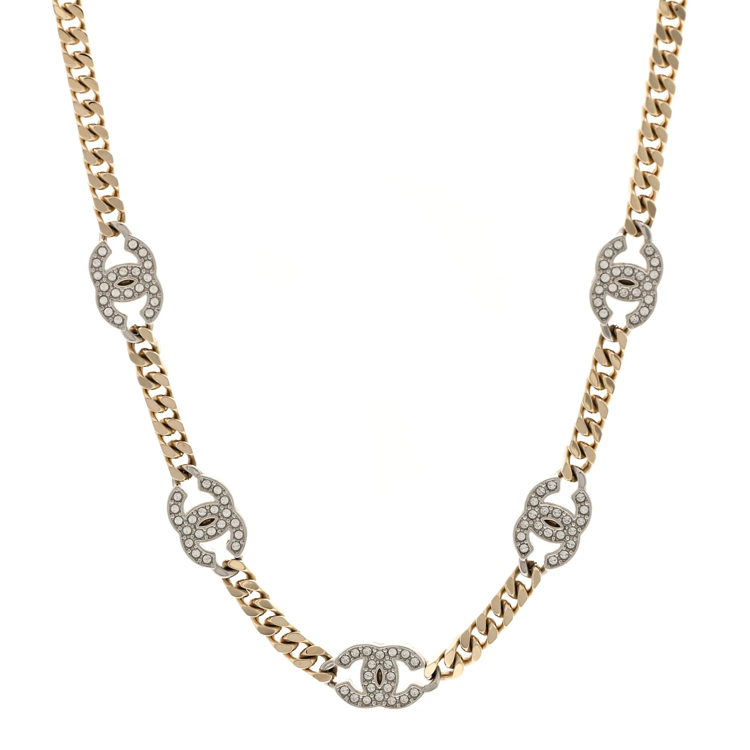 Crystal Chain CC Link Choker Gold Silver