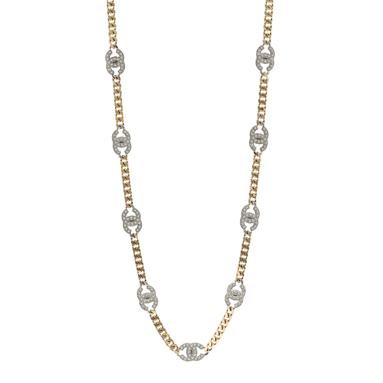 Crystal Chain CC Link Necklace Gold Silver