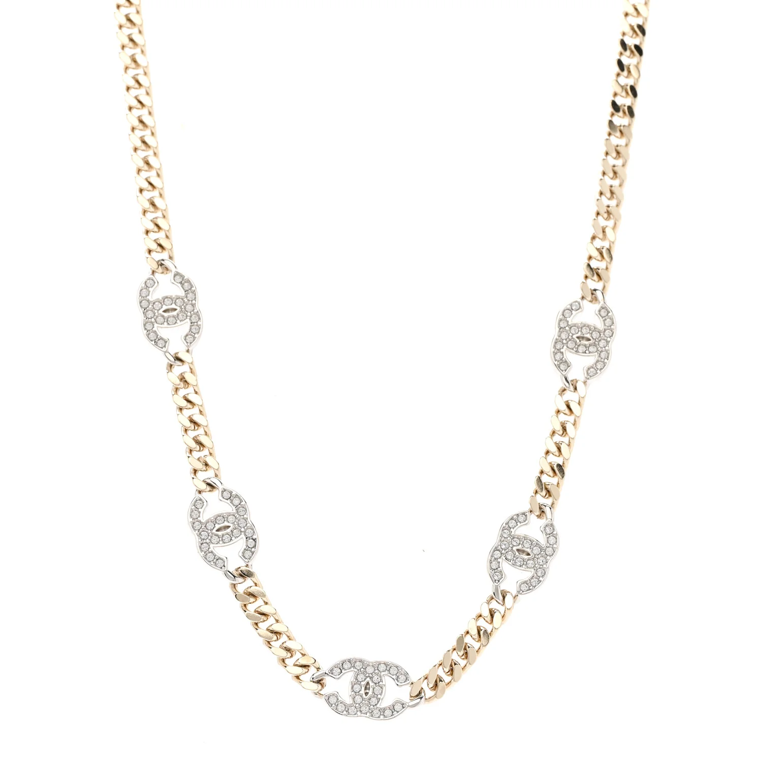 Crystal Chain CC Necklace Gold Silver