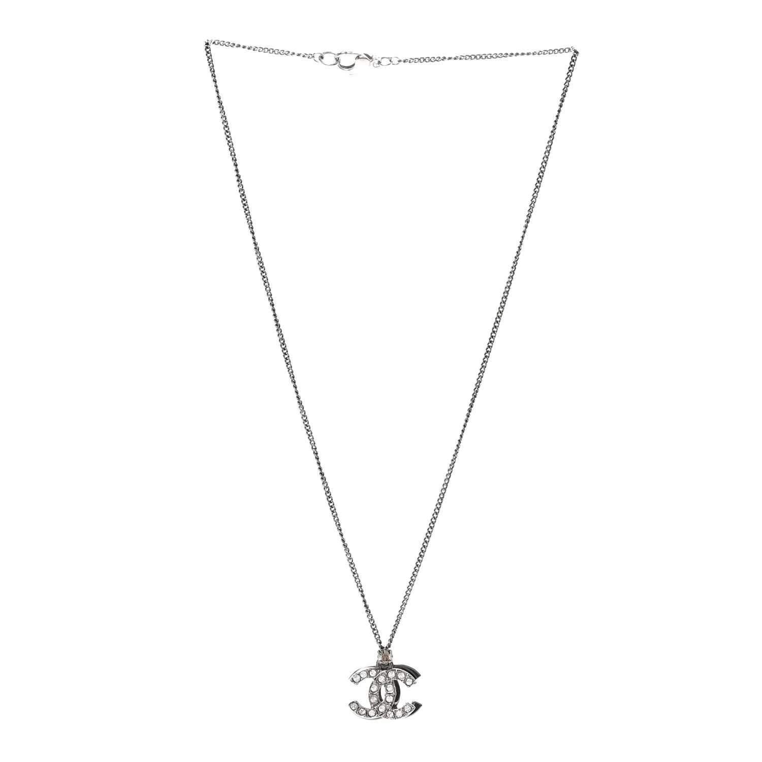 Crystal Double CC Necklace Silver Ruthenium