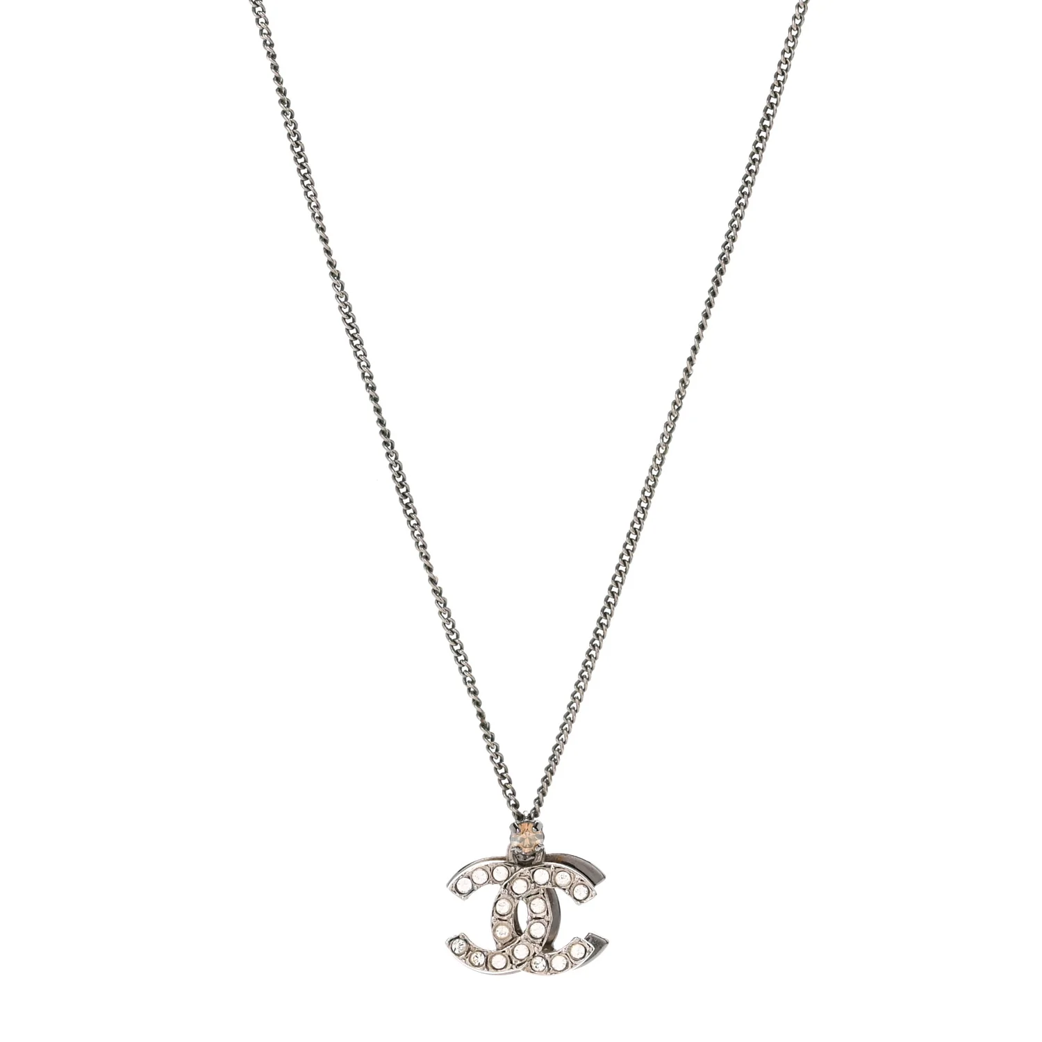 Crystal Double CC Necklace Silver Ruthenium - Image 3