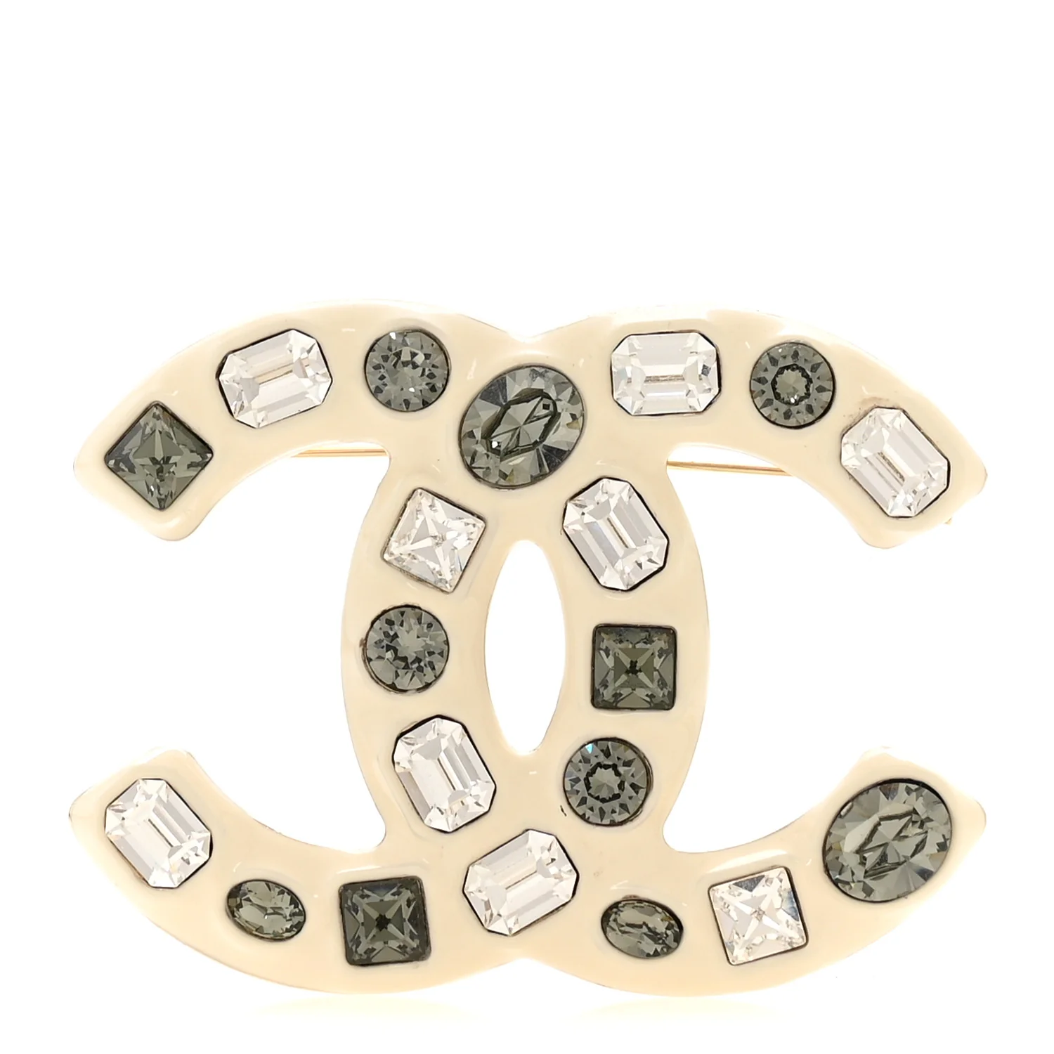 Crystal Enamel CC Brooch White Grey