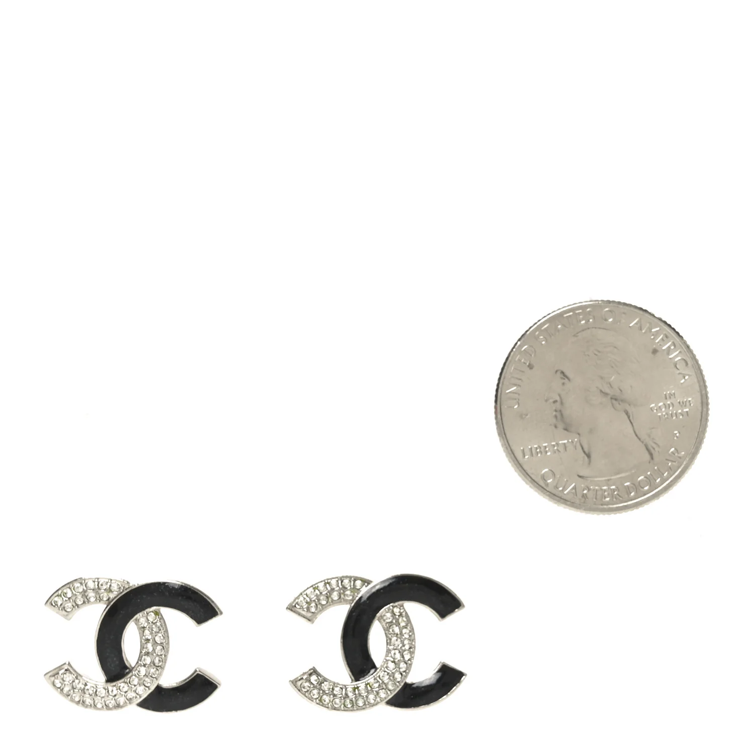 Crystal Enamel CC Earrings Silver Black - Image 2