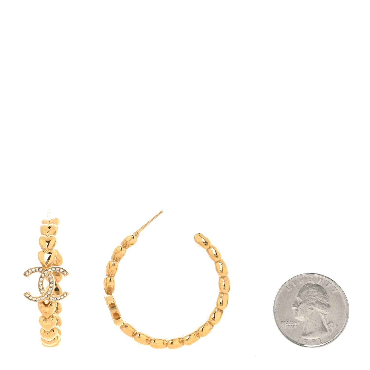 Crystal Heart CC Hoop Earrings Gold - Image 2