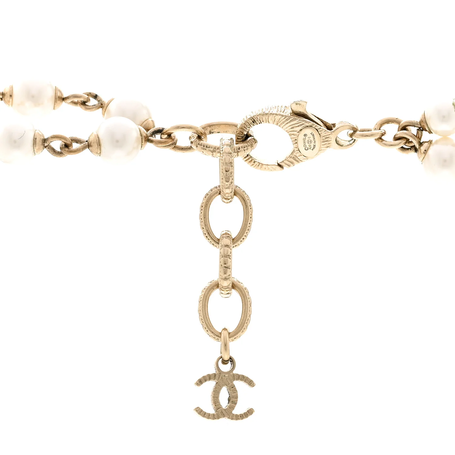 Crystal Pearl CC Charms Long Necklace Light Gold - Image 5