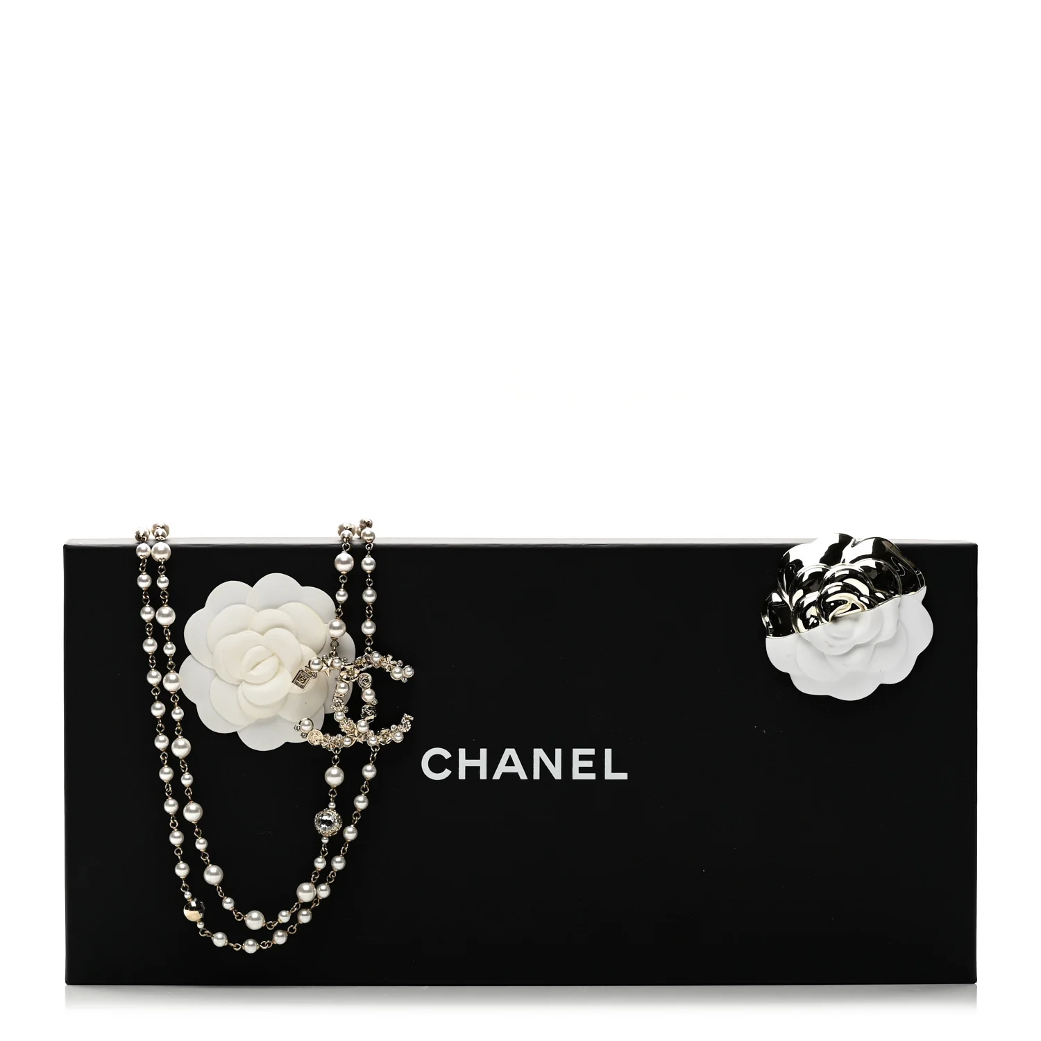 Crystal Pearl CC Charms Long Necklace Light Gold - Image 6