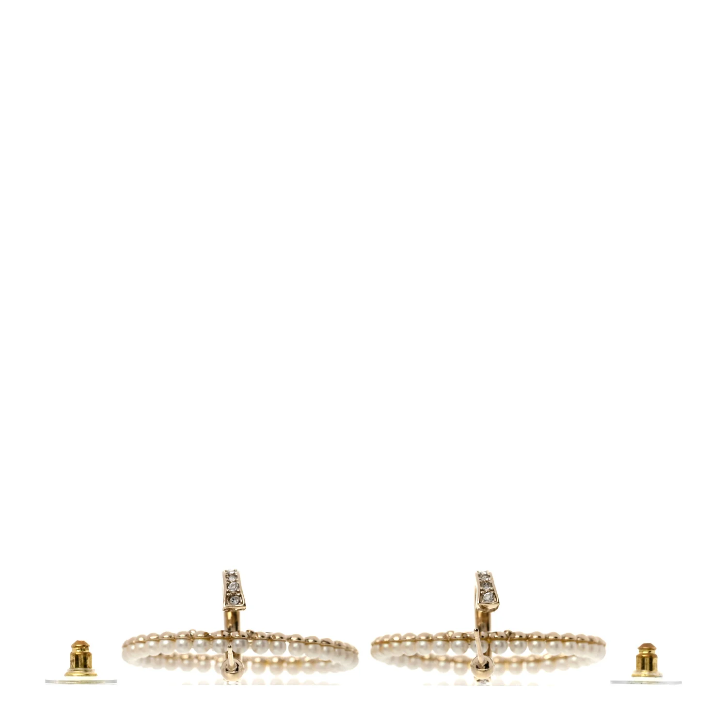 Crystal Pearl CC Door Knocker Hoop Earrings Gold Pearly White - Image 3