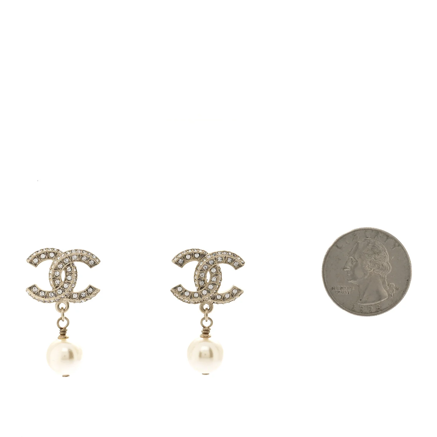 Crystal Pearl CC Drop Earrings Gold - Image 2