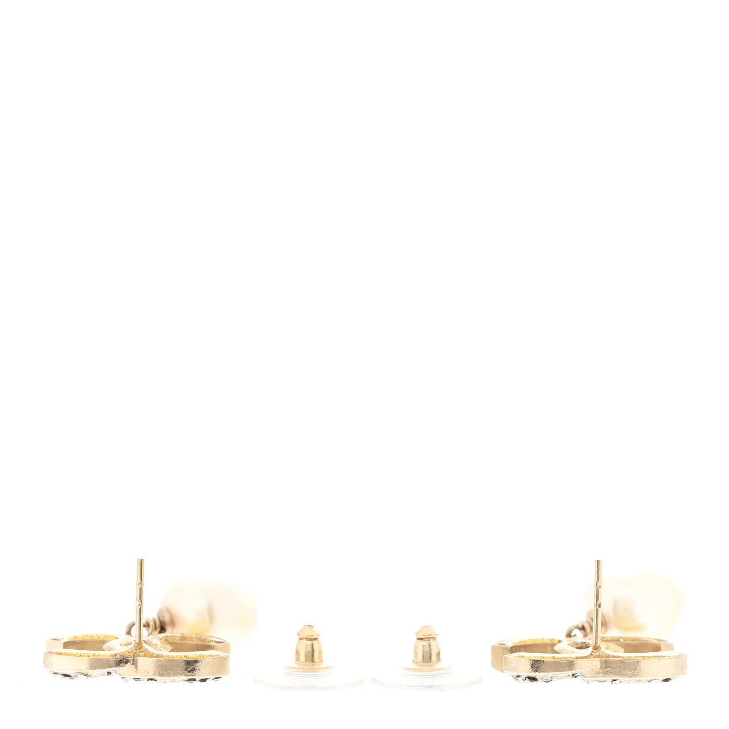Crystal Pearl CC Drop Earrings Gold Black - Image 3