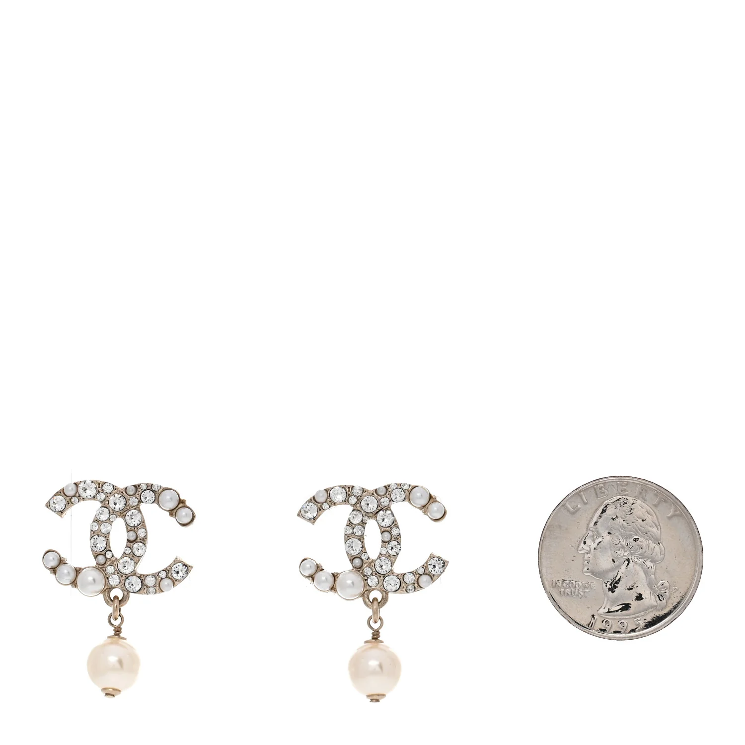 Crystal Pearl CC Drop Earrings Gold Pearly White - Image 2