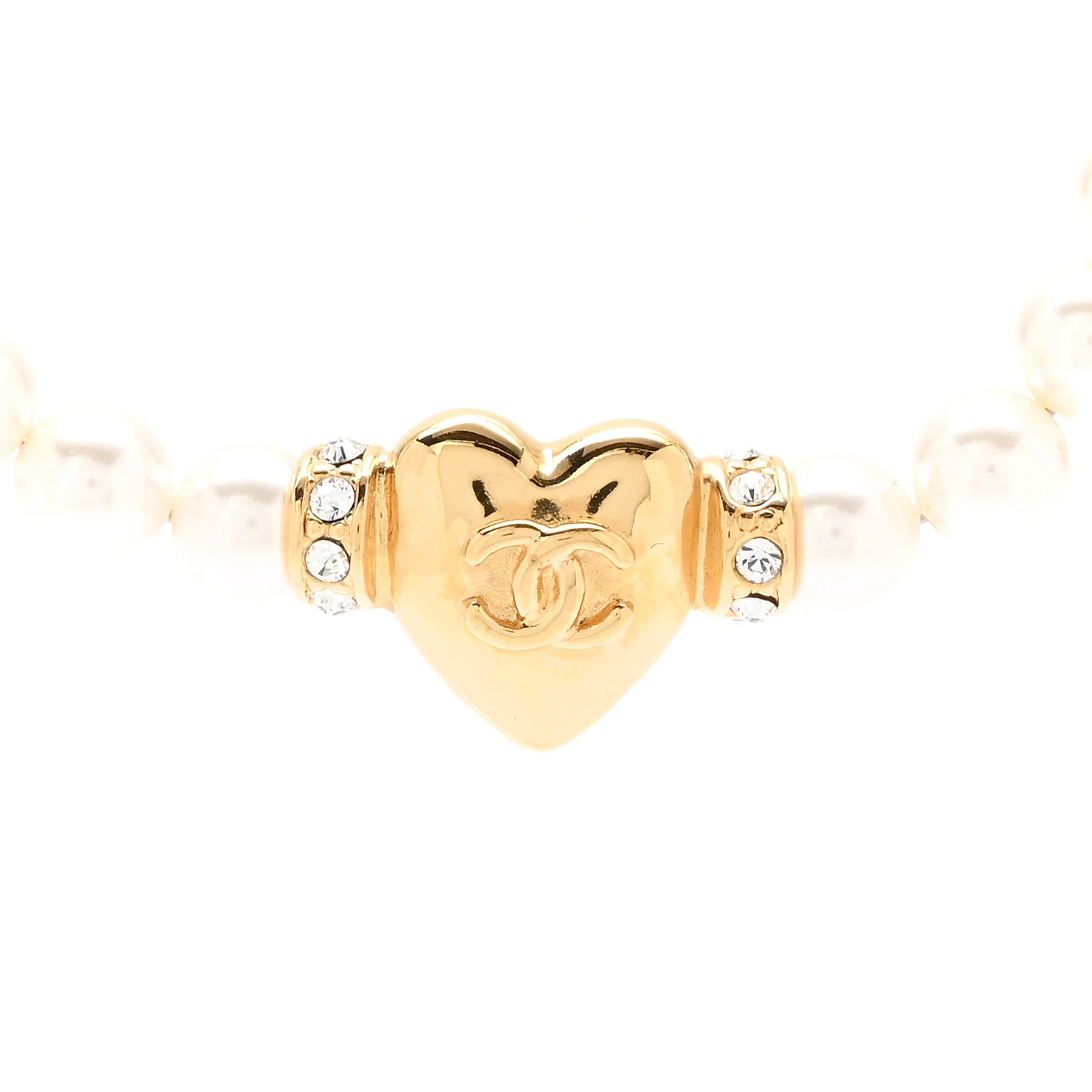 Crystal Pearl CC Heart Choker Necklace Gold - Image 4